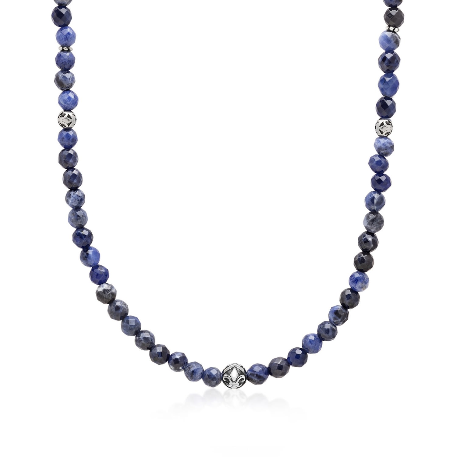 Men’s Blue / Silver Beaded Necklace With Faceted Dumortierite And Silver Nialaya