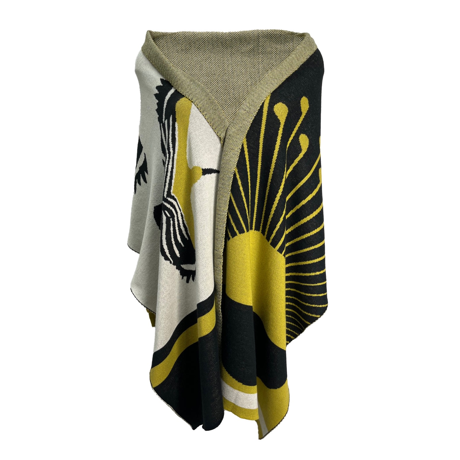 Women’s Black / White / Yellow Hoopoe, Sun And Pincushion Protea Cotton Knitted Scarf - Chartreuse, Black & Ivory One Size Sisu Sisu