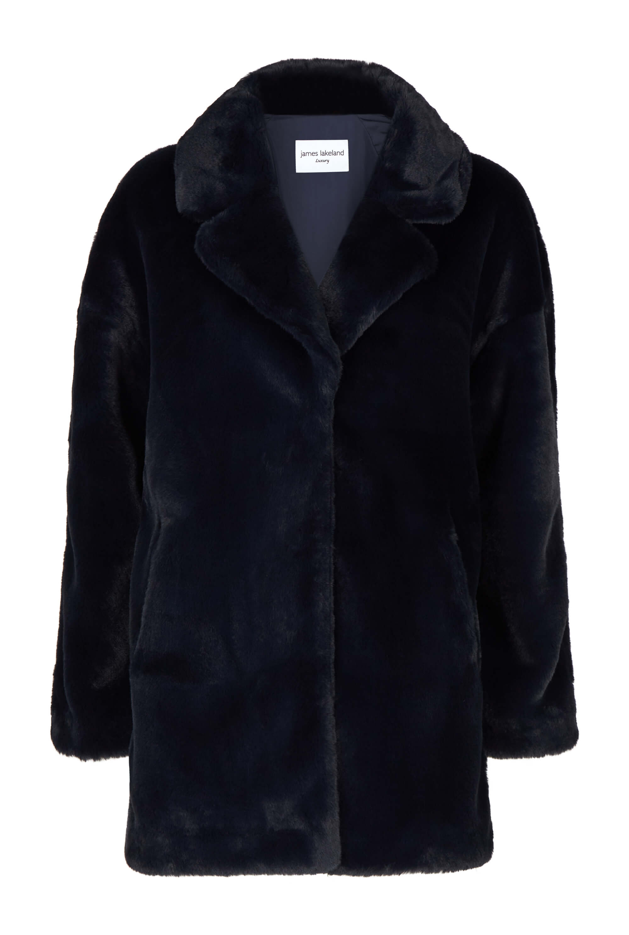 Faux fur coat navy clearance blue