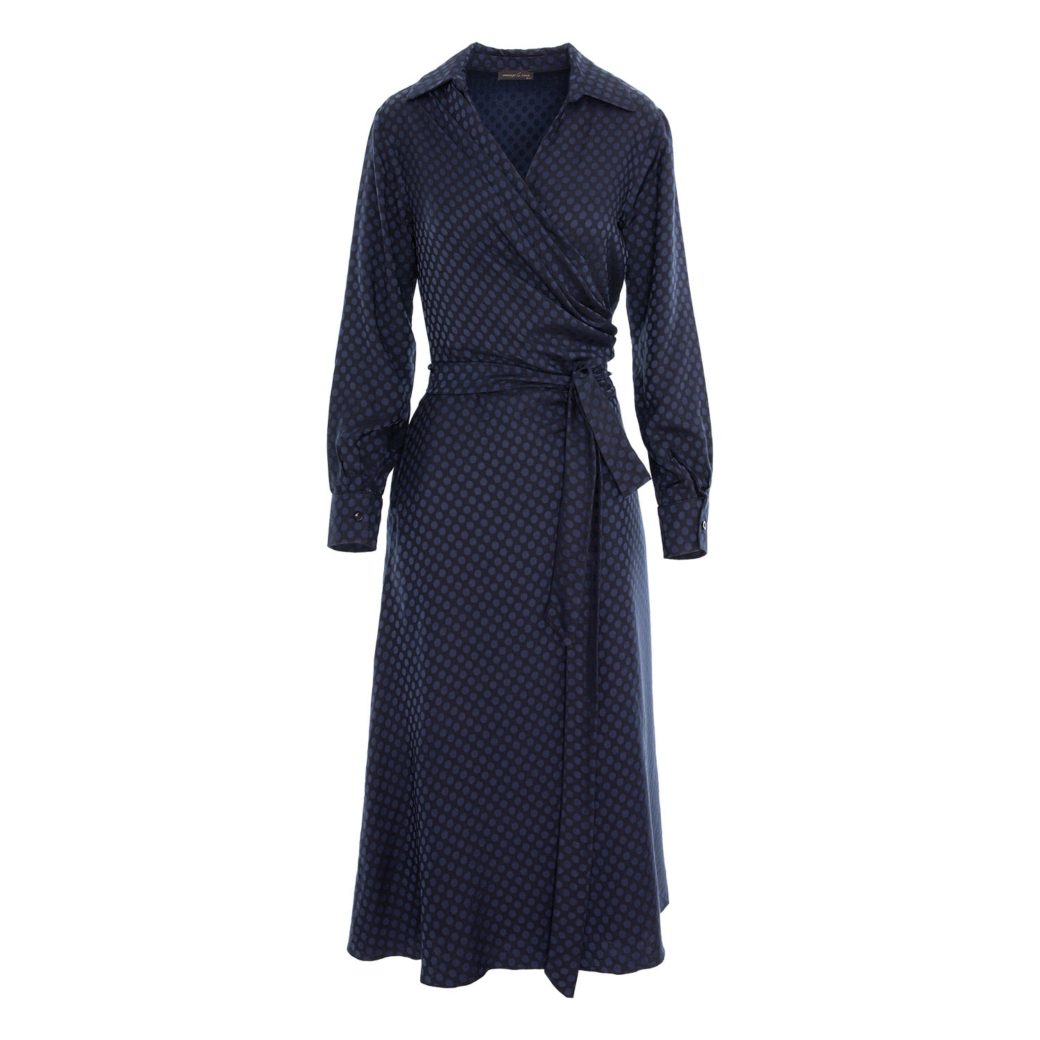 Concept A Trois Women's Black / Blue Shirt Dress, Side Over Side, With Front Draping - Black With Navy Blue Polka Do In Black/blue