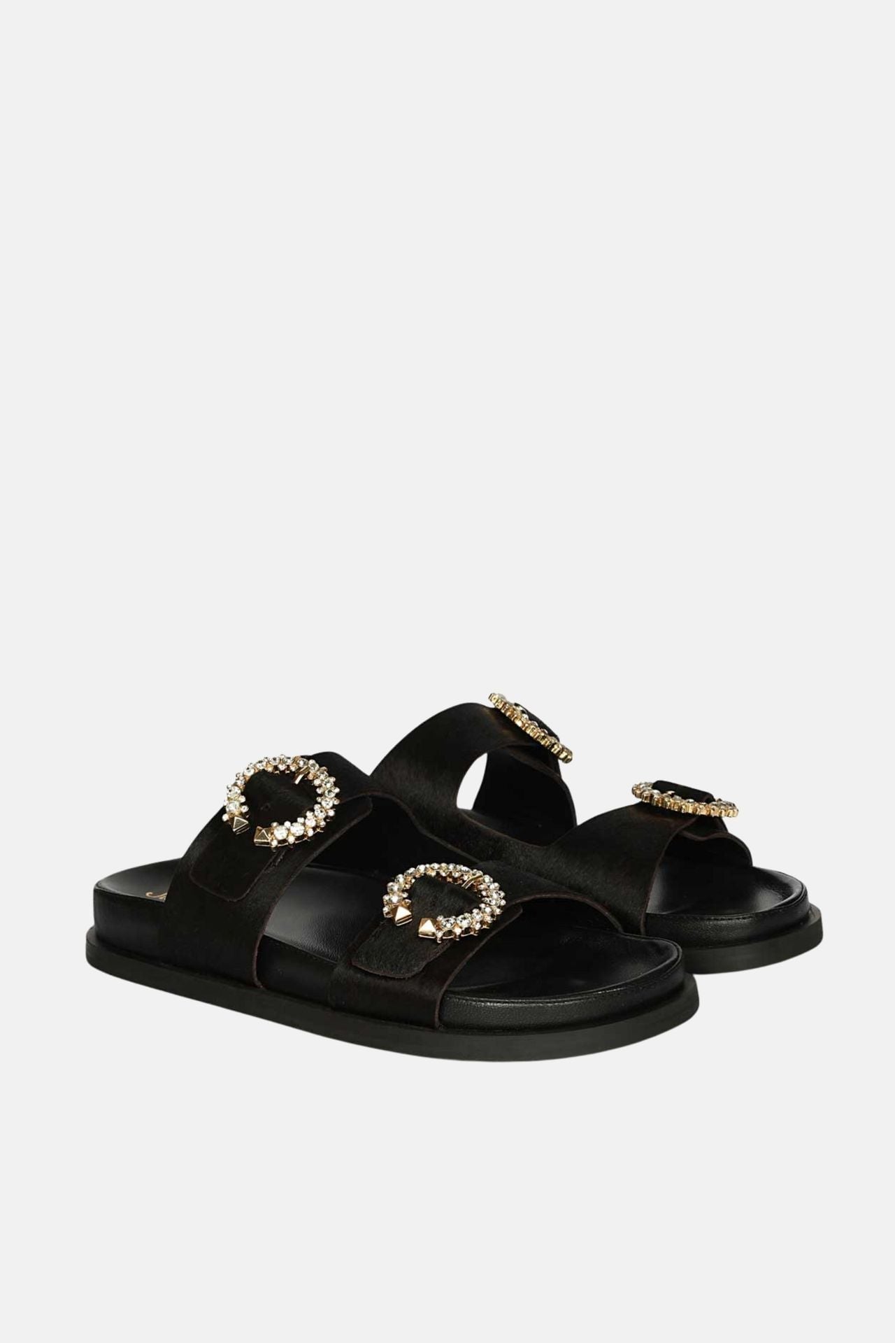 Saint G Ishie Genuine Calf Hair Slide Sandal In Black