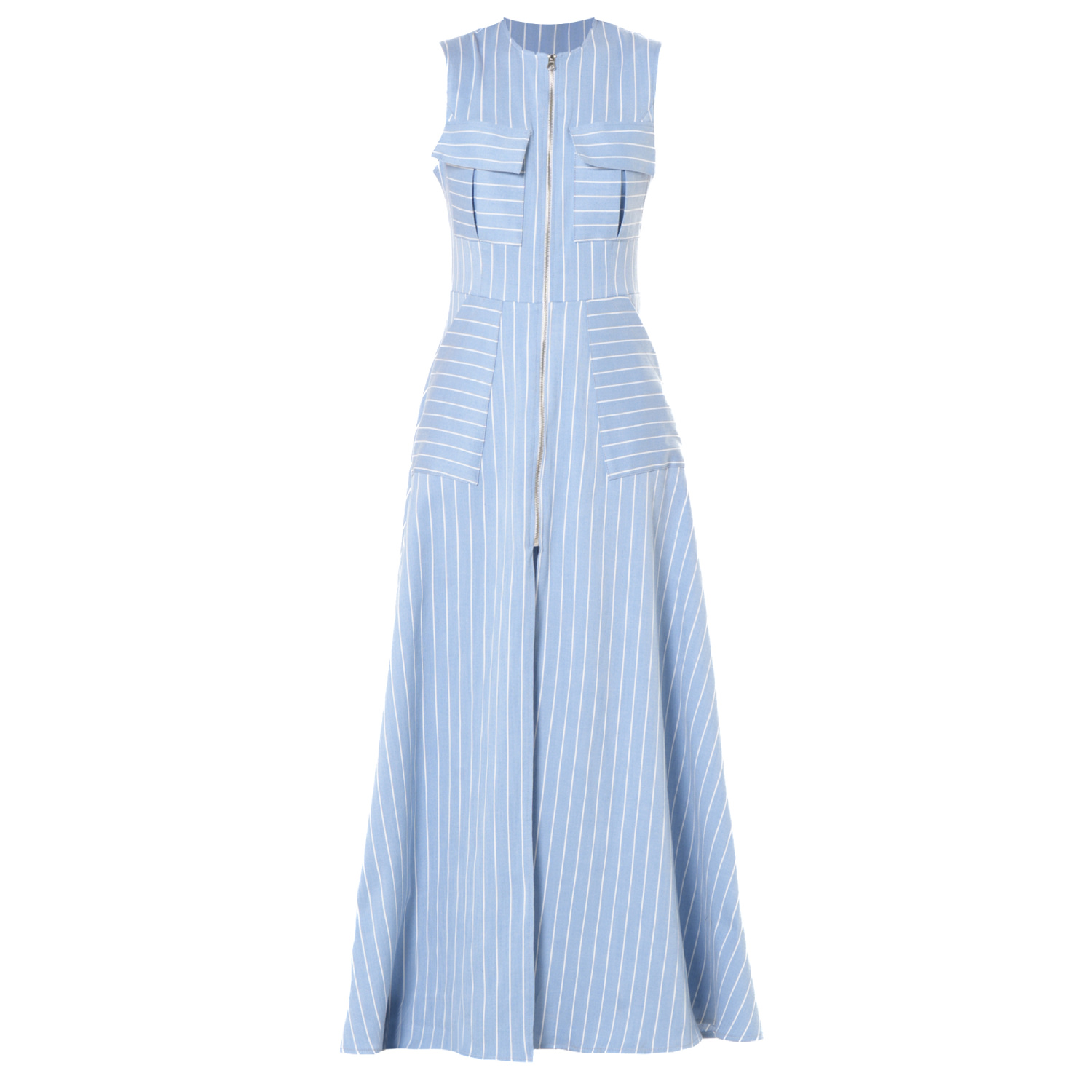Metamorphoza Women's Long Denim Striped Dress In Light Blue In Blue