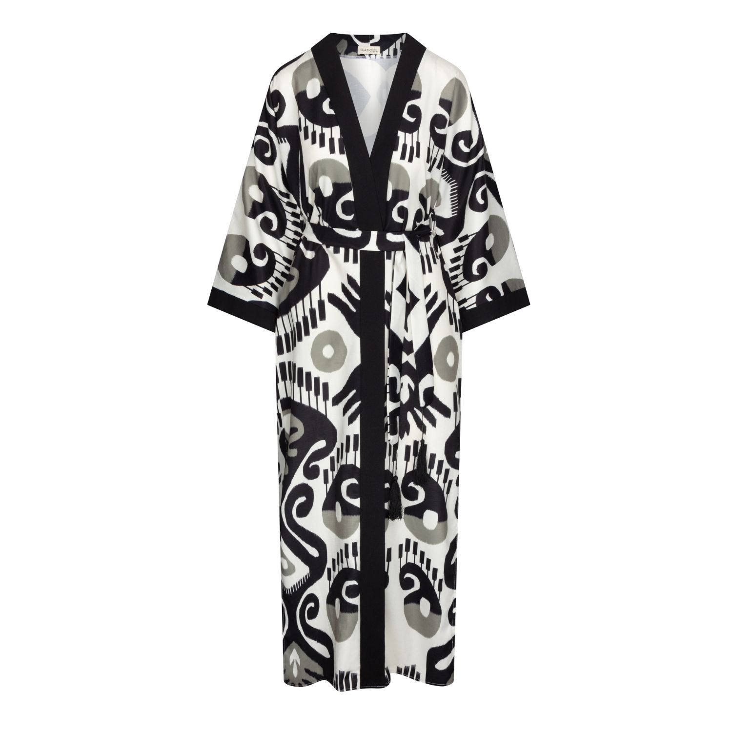 Ikatique Women's Black / White Graphit Ikat Kimono