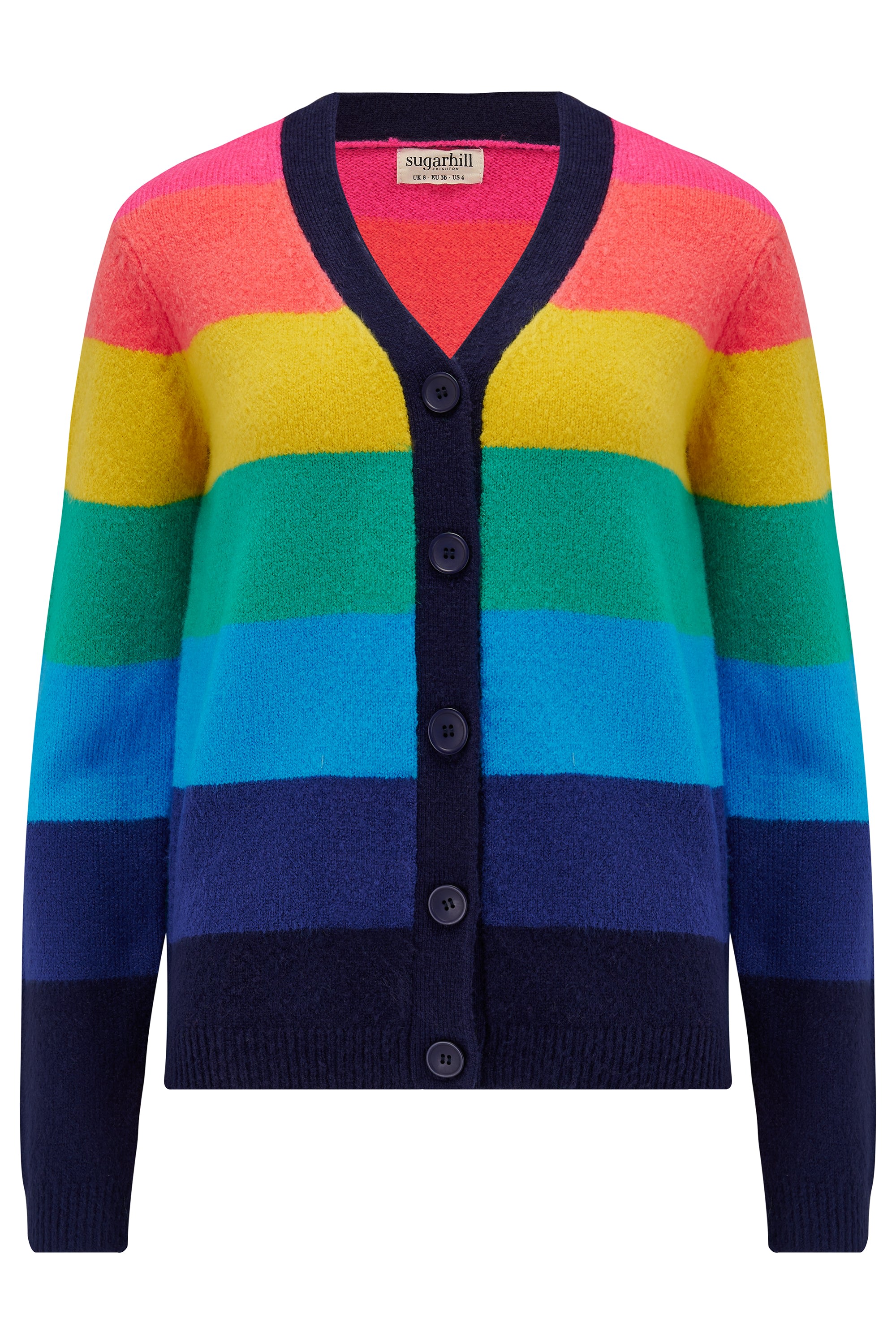 Sugarhill Brighton Women's Izzy Cardigan Multi, Rainbow Stripes In Blue/green/orange/pink/yellow
