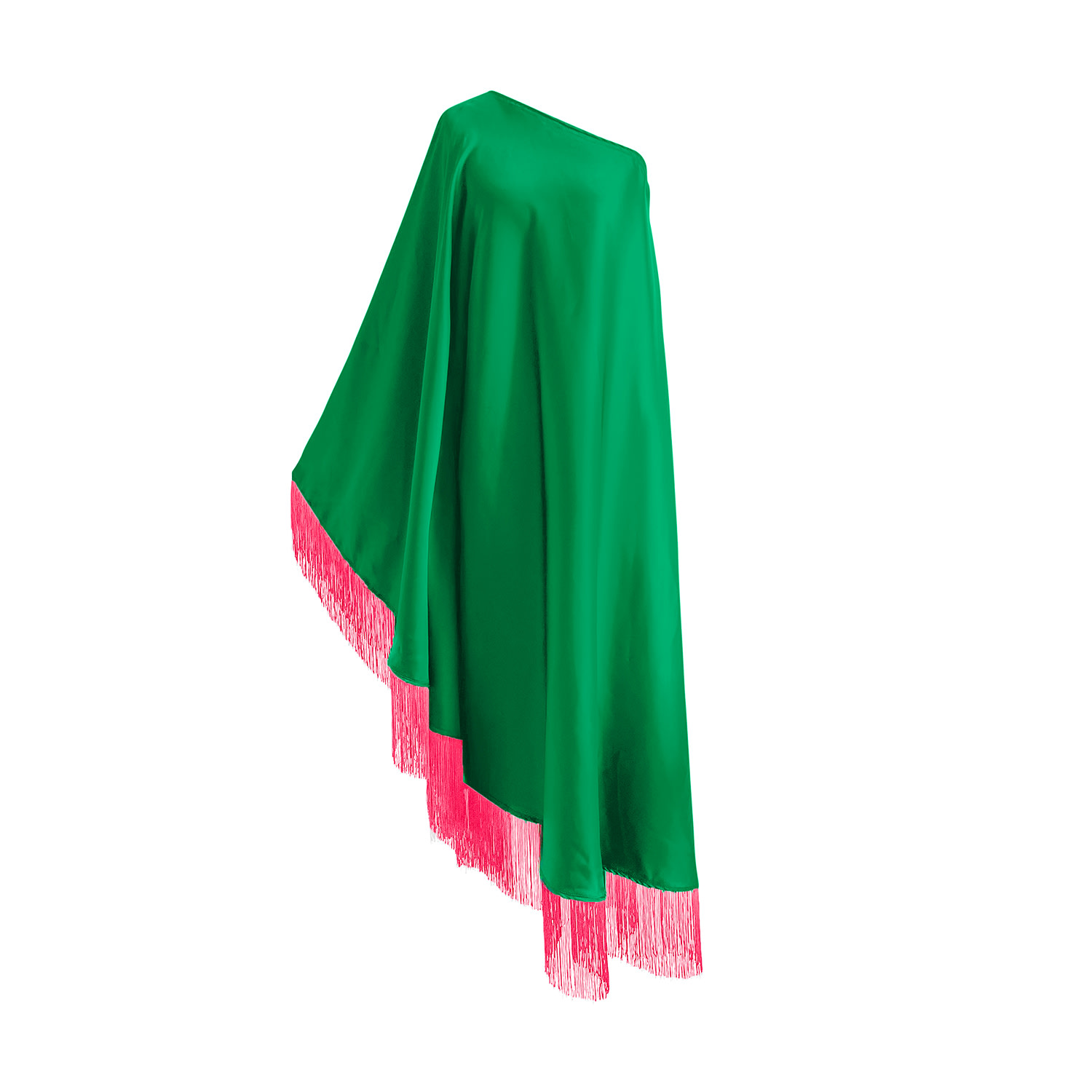 Toma Women's Green / Pink Neon Pink Fringe Off Shoulder Midi Dress In Green