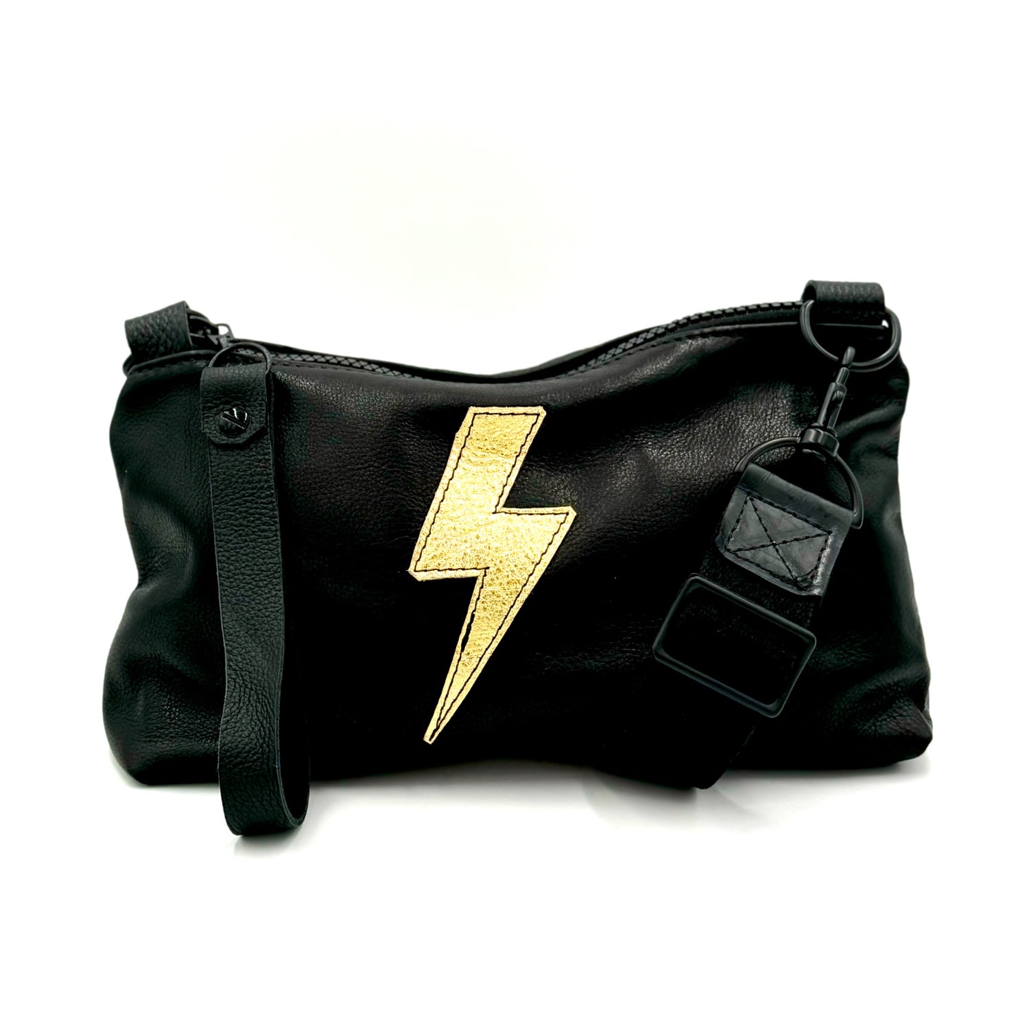 Lynn Tallerico Women's Black Nancy Crossbody Bag In Back With Gold Bolt In Black