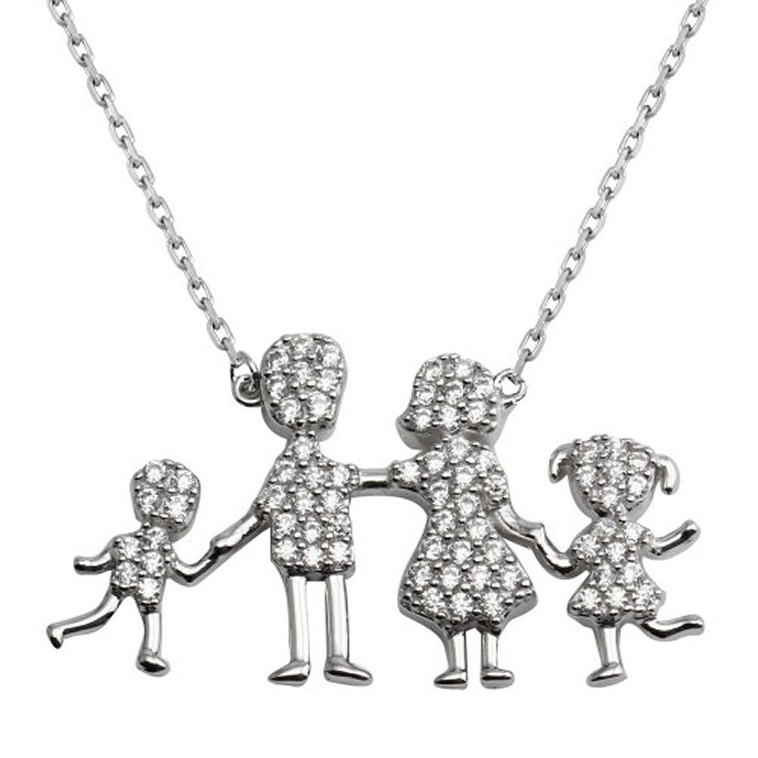 Women’s Sterling Silver Family Pendant One Girl-One Boy Necklace Cosanuova