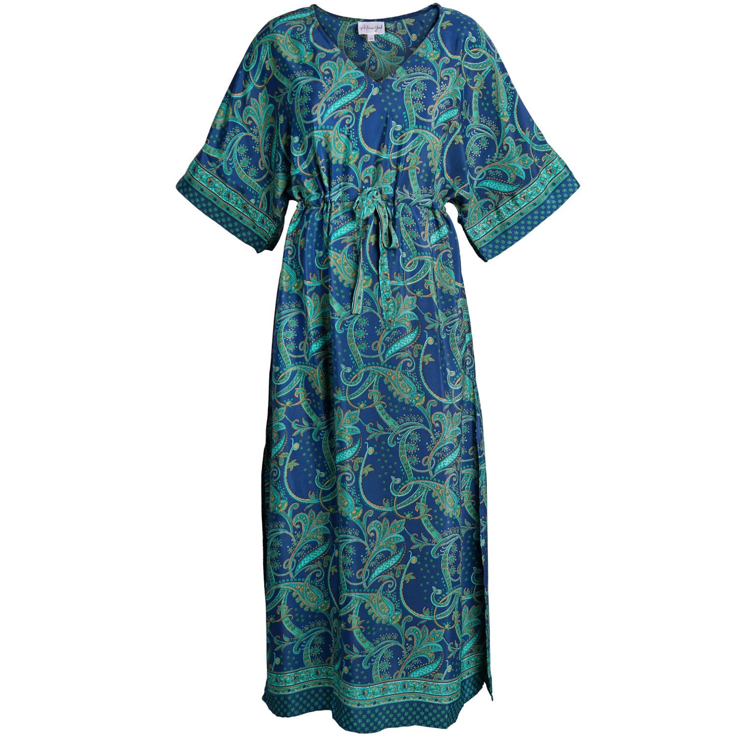 Women’s Siobhan Lightweight Silky Paisley Caftan Dress - Blue S/M Antonia York