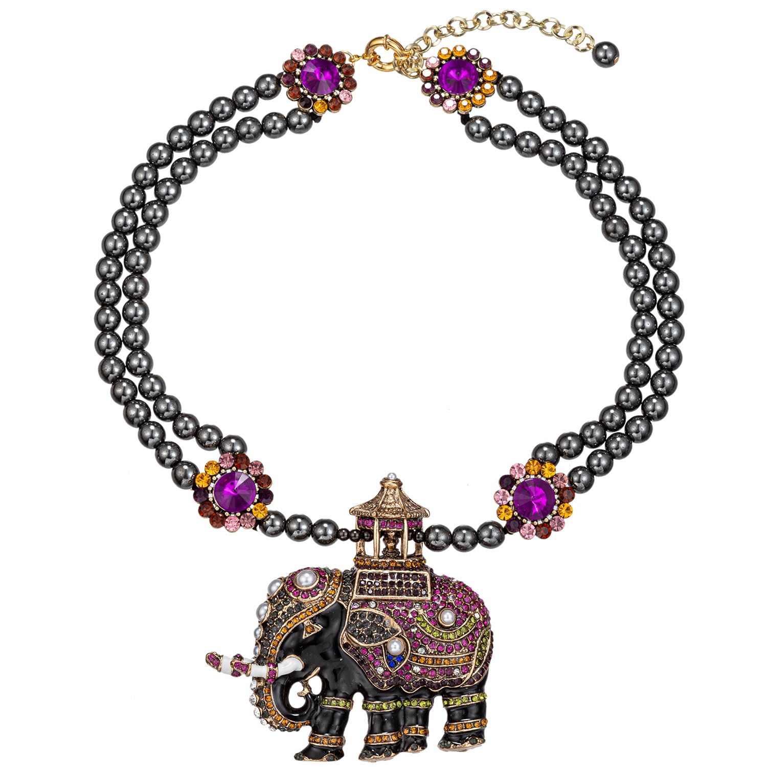 Shop Eye Candy La Women's Grey Happy Elephant Brooch Statement Necklace
