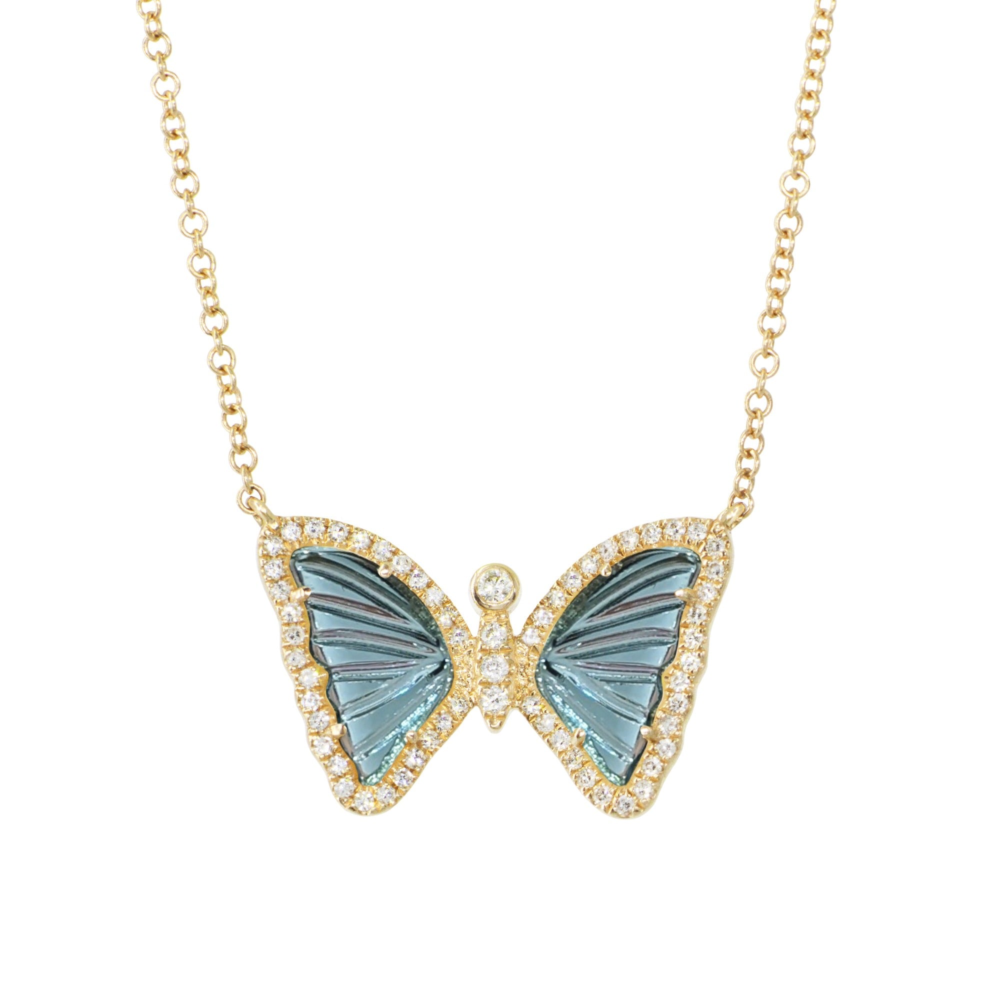 Kamaria Women's Mini London Blue Topaz Butterfly Necklace With Diamonds In Blue