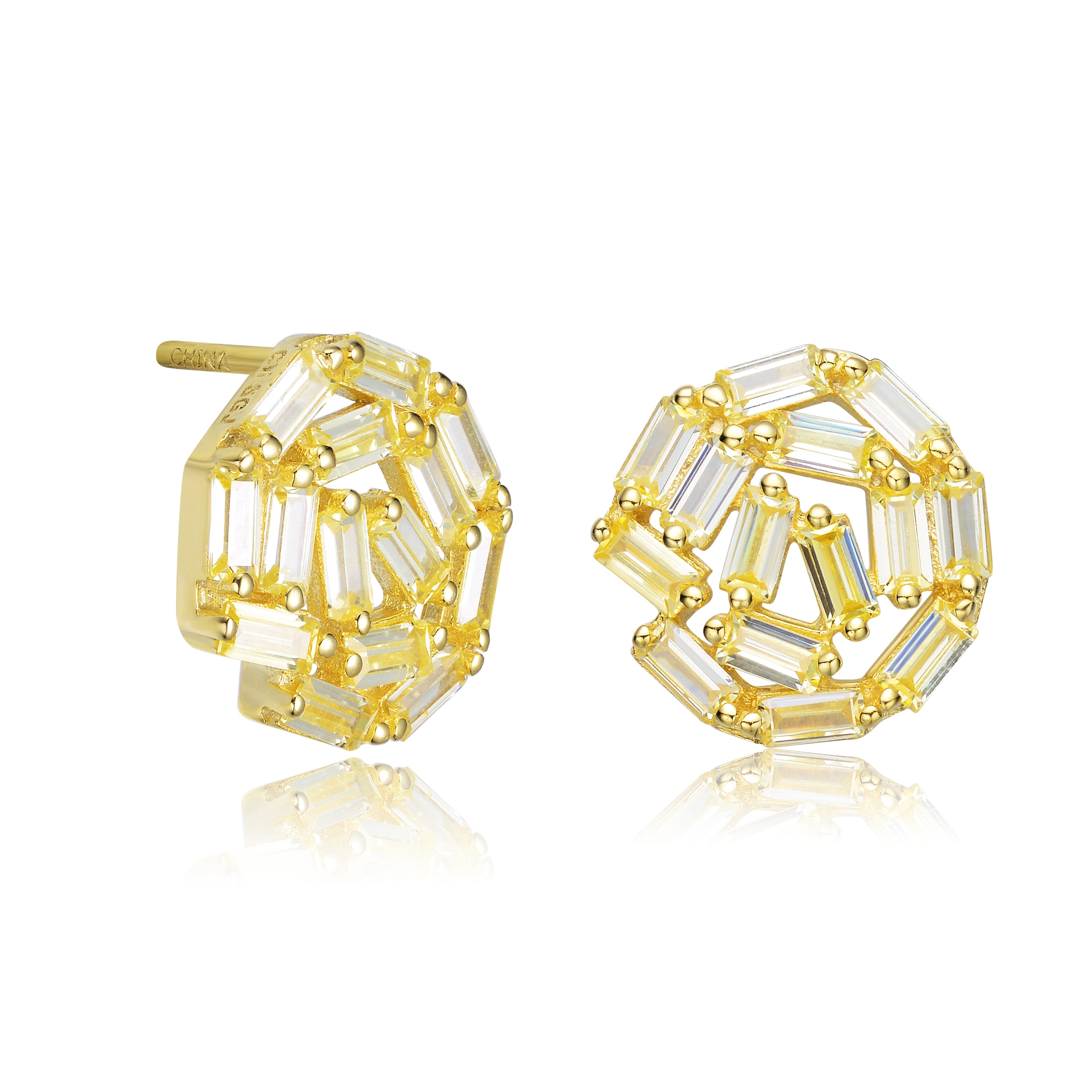 Genevive Jewelry Women's Gold / Yellow Sterling Silver With Gold Plated Baguette Cubic Zirconia Bundle Stud Earrings In Gold