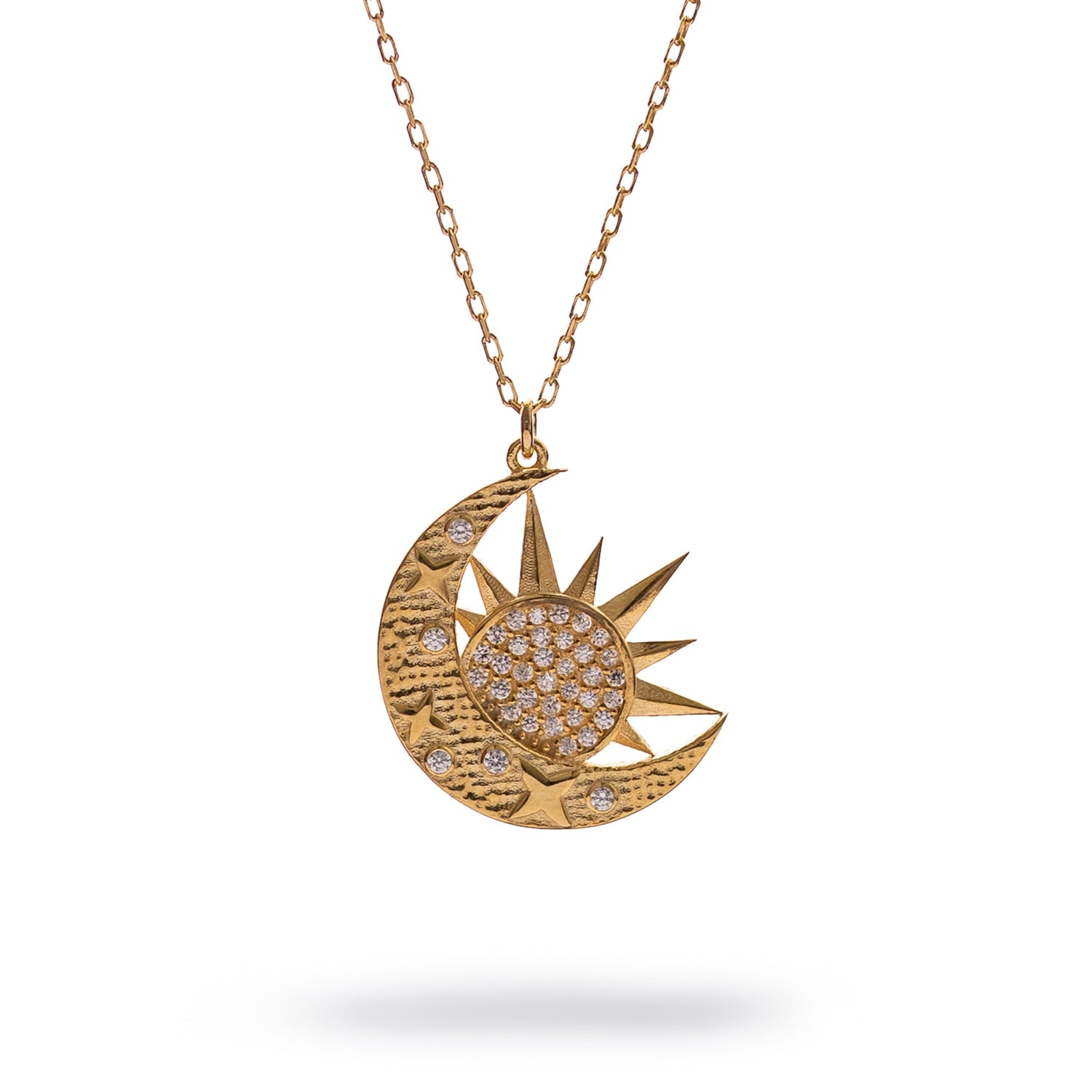 Ebru Jewelry Women's Celestial Sun & Moon Diamond Gold Necklace - Gold In Gold