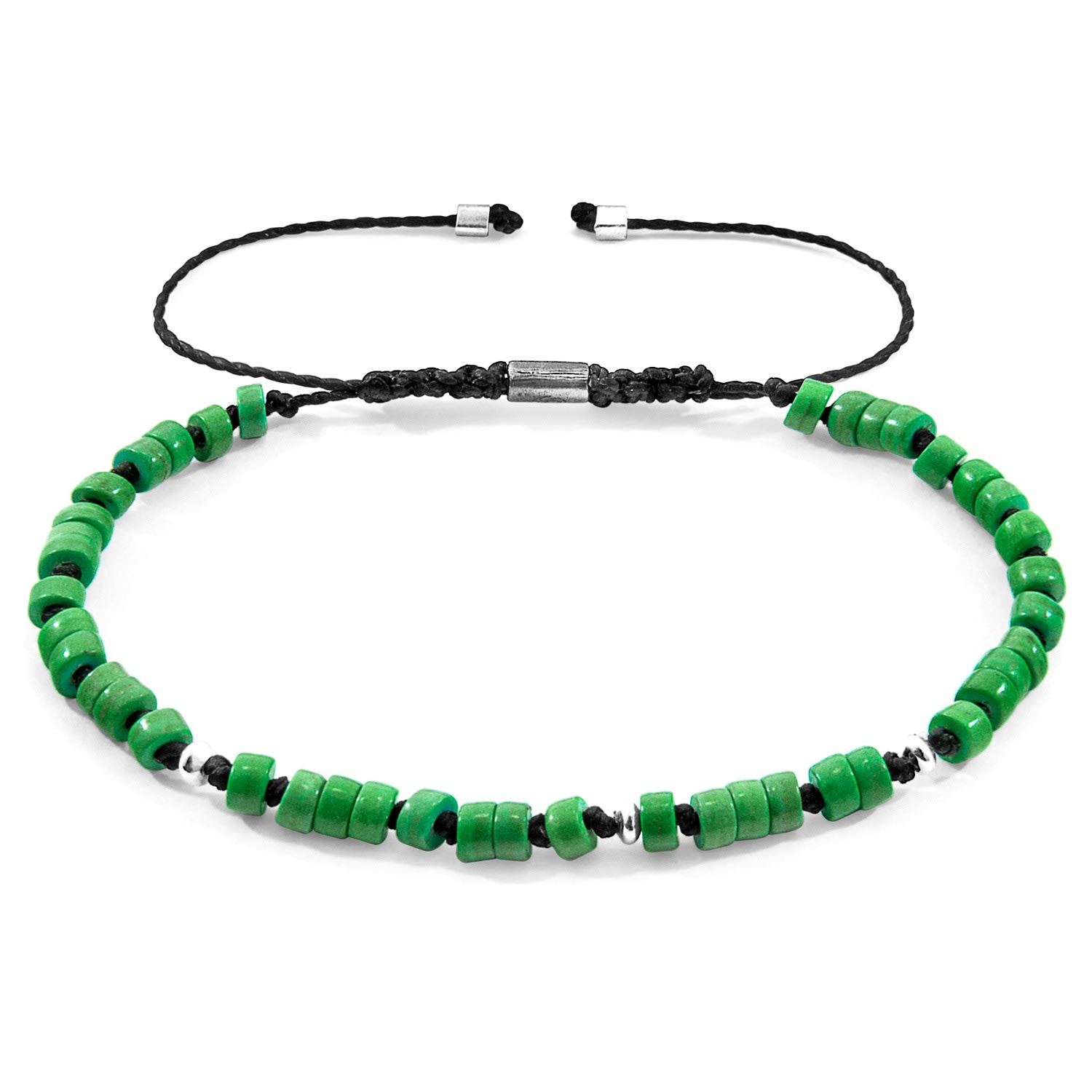 Anchor & Crew Men's Green Turquoise Percy Silver & Stone Skinny Macrame Bracelet In Green