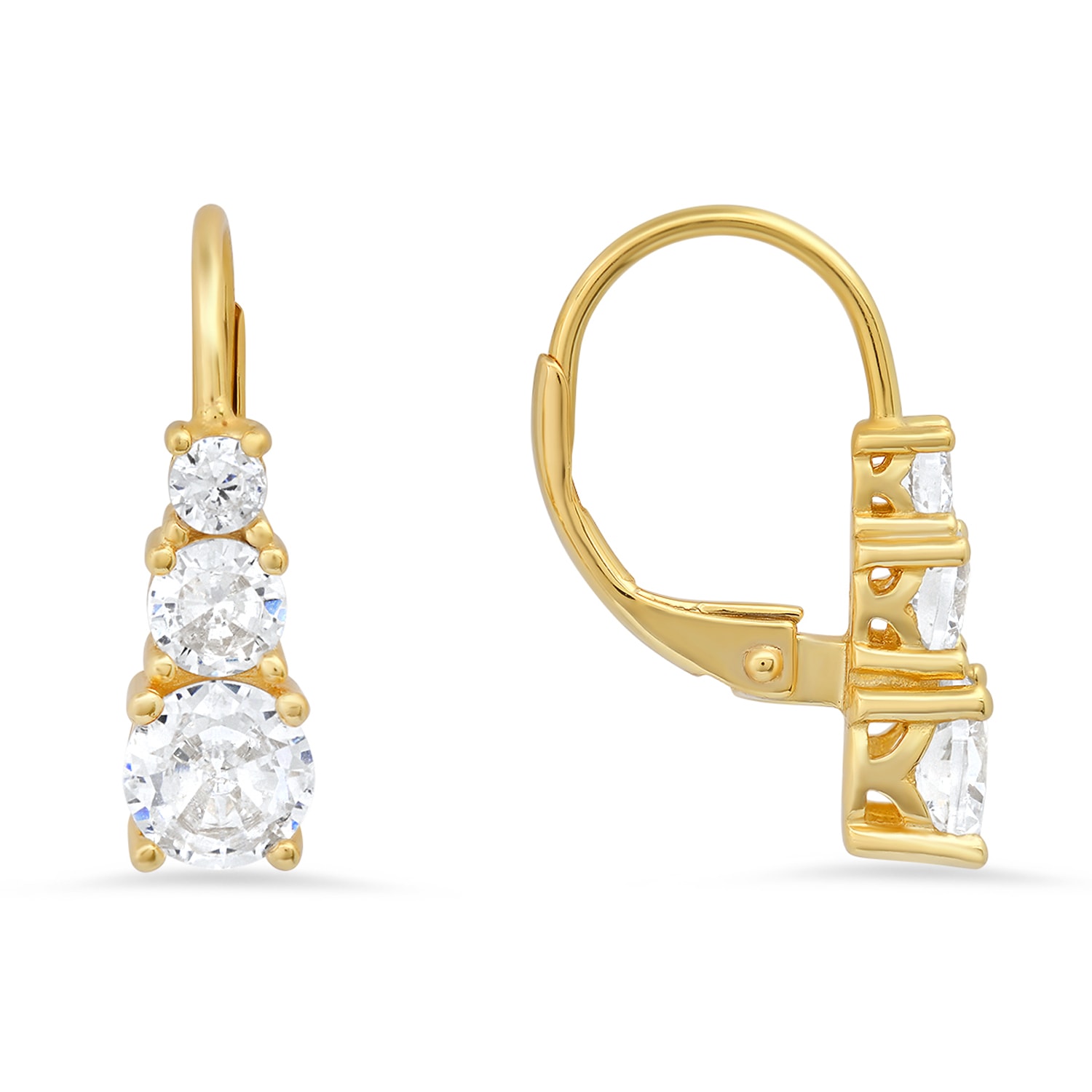 Kylie Harper Women's Gold Three Stone Diamond Cz Leverback Earrings