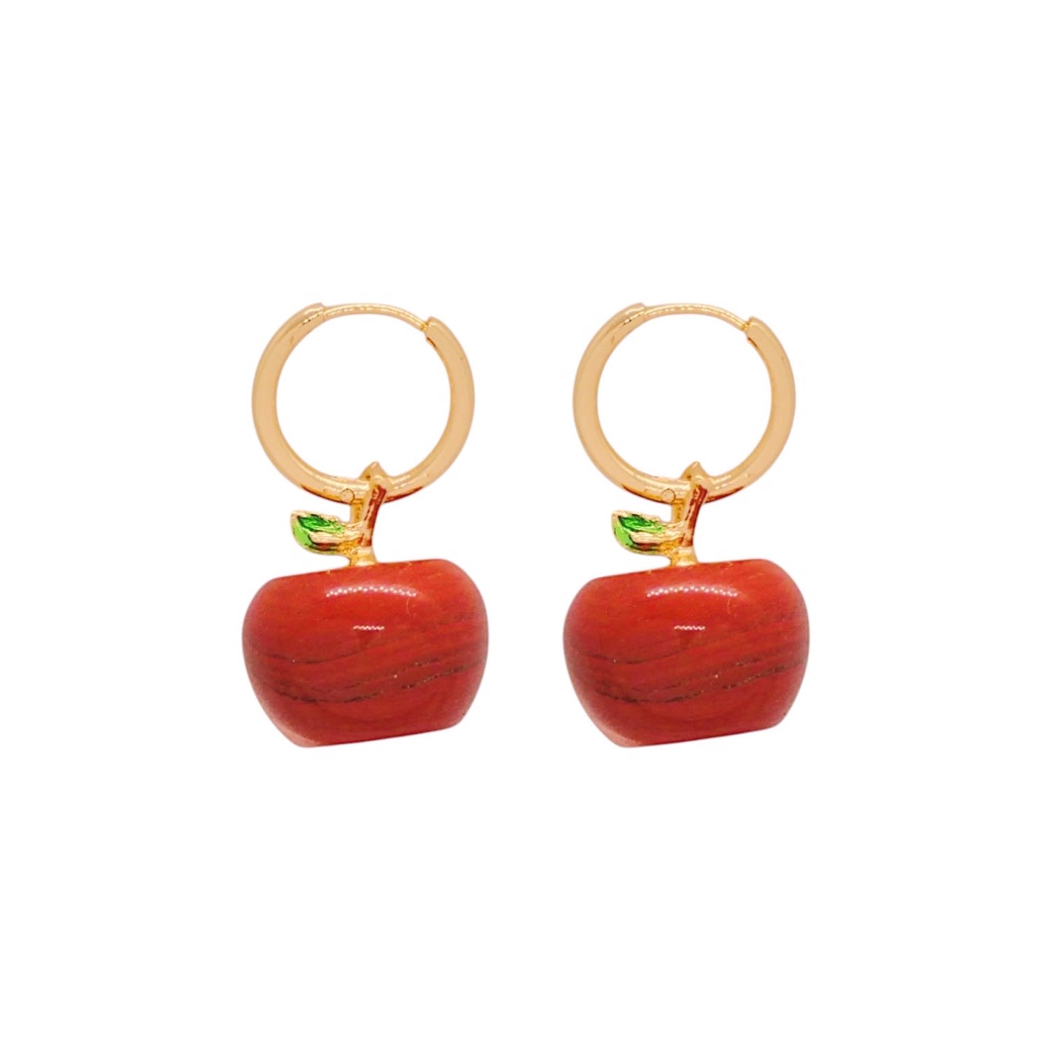 Valerie Chic Women's Gold / Red Apple Jasper Hoop Earrings