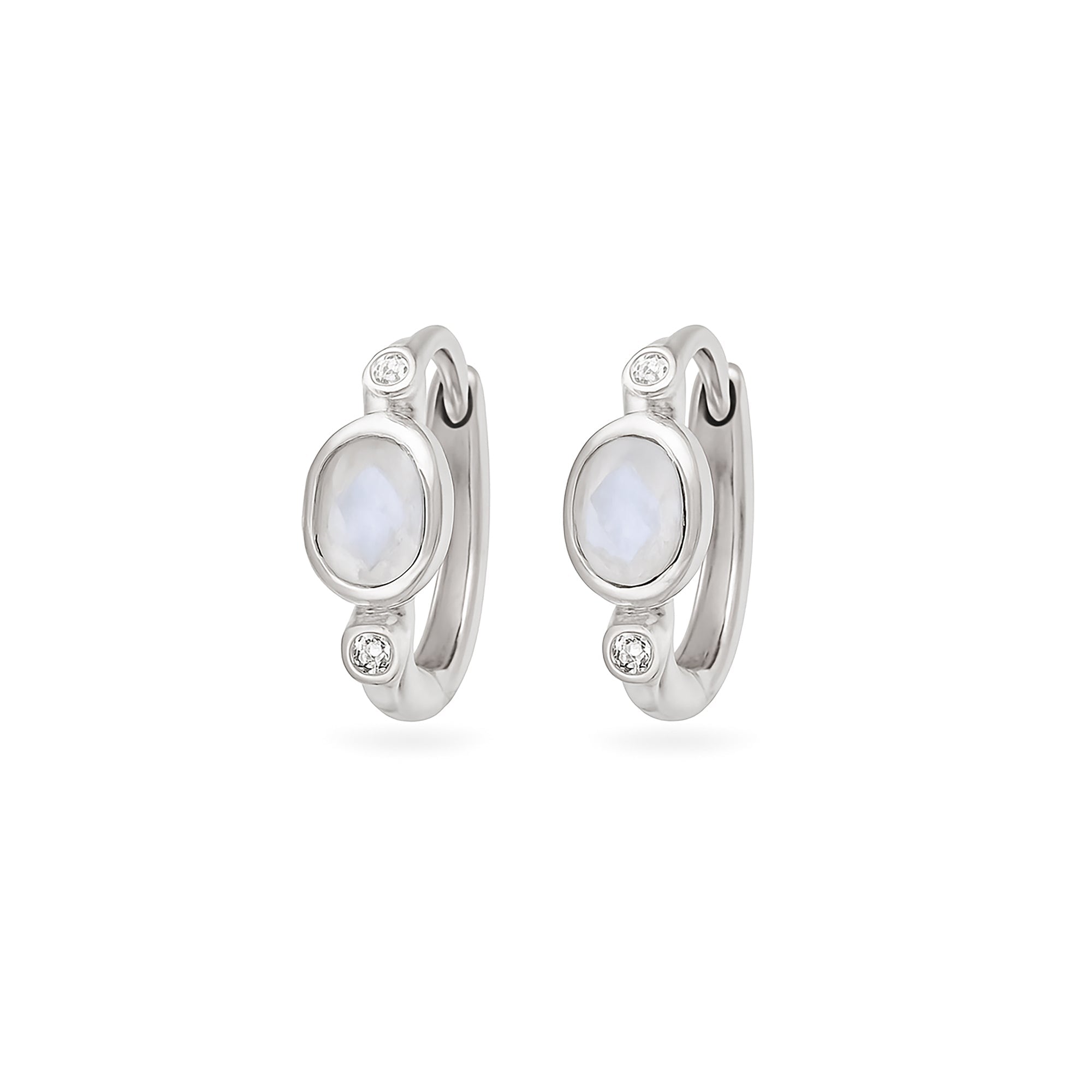 Zohreh Women's Moonstone & White Sapphire Huggie Hoop Earring Pair Sterling Silver In Metallic