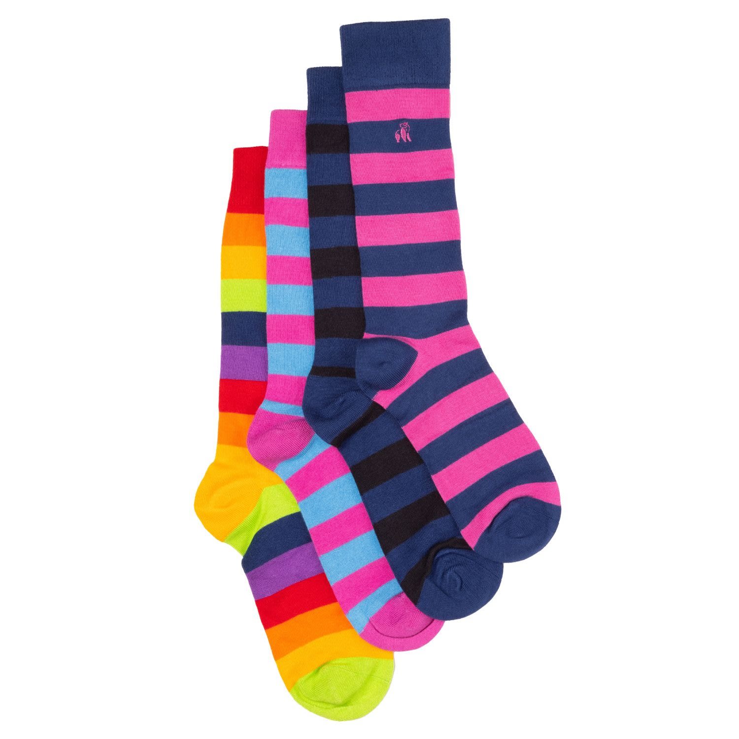 Swole Panda Men's Pride Stripe Sock Bundle - Four Pairs In Black/blue/pink