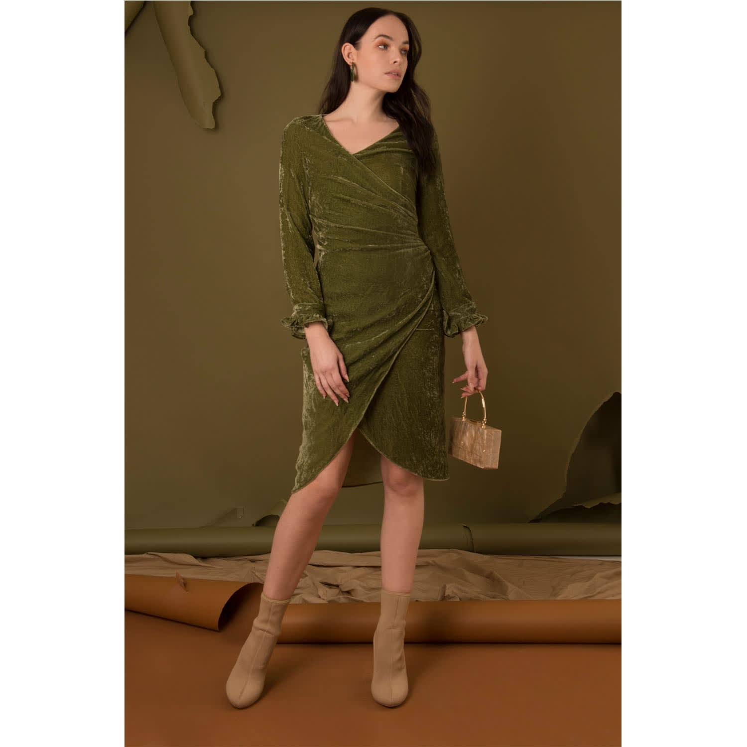 silk wrap dress green