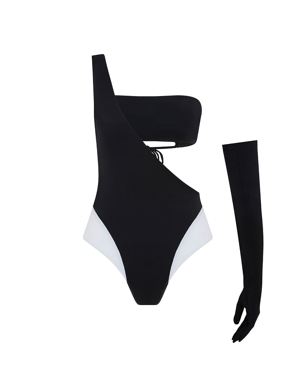 Let's Swim Lets Swim One Shoulder Bandeau Swimsuit In Black/white
