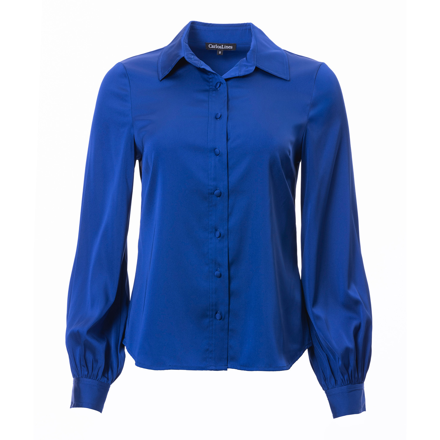 Carloslines Women's Blue Button Down Long Sleeve Shirt In Cobalt Solid In Blue