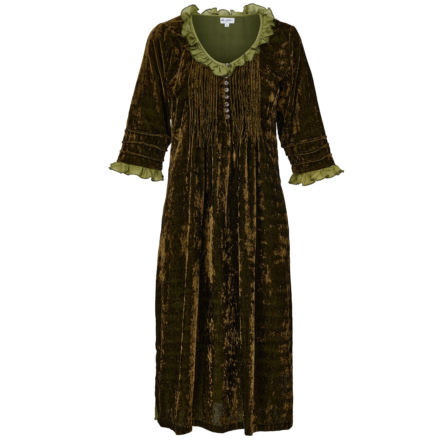 At Last... Women's Silk Velvet Karen Dress In Olive Green In Green