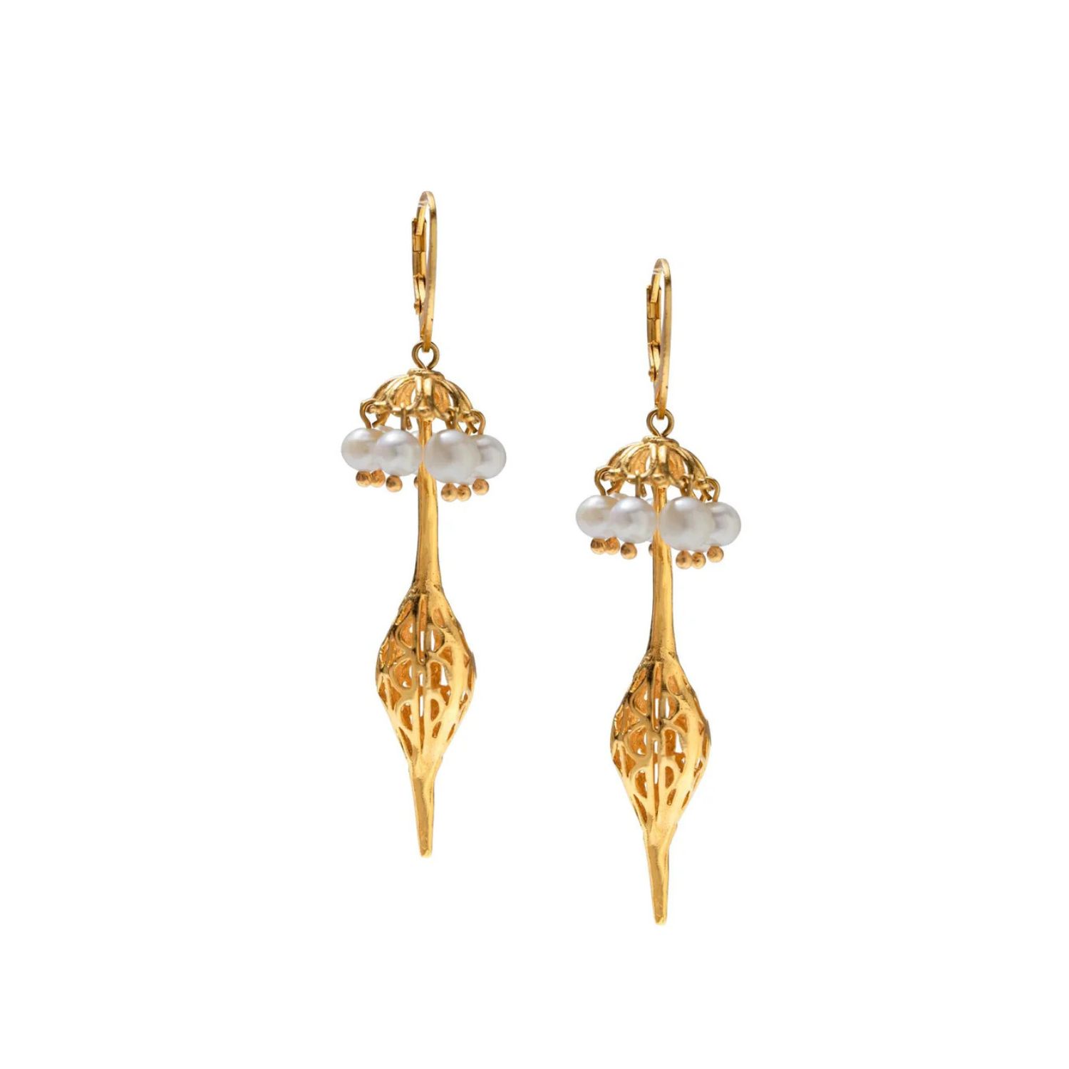 Jaredjamin Women's Umbrella Pearl Gold Oriental Earrings
