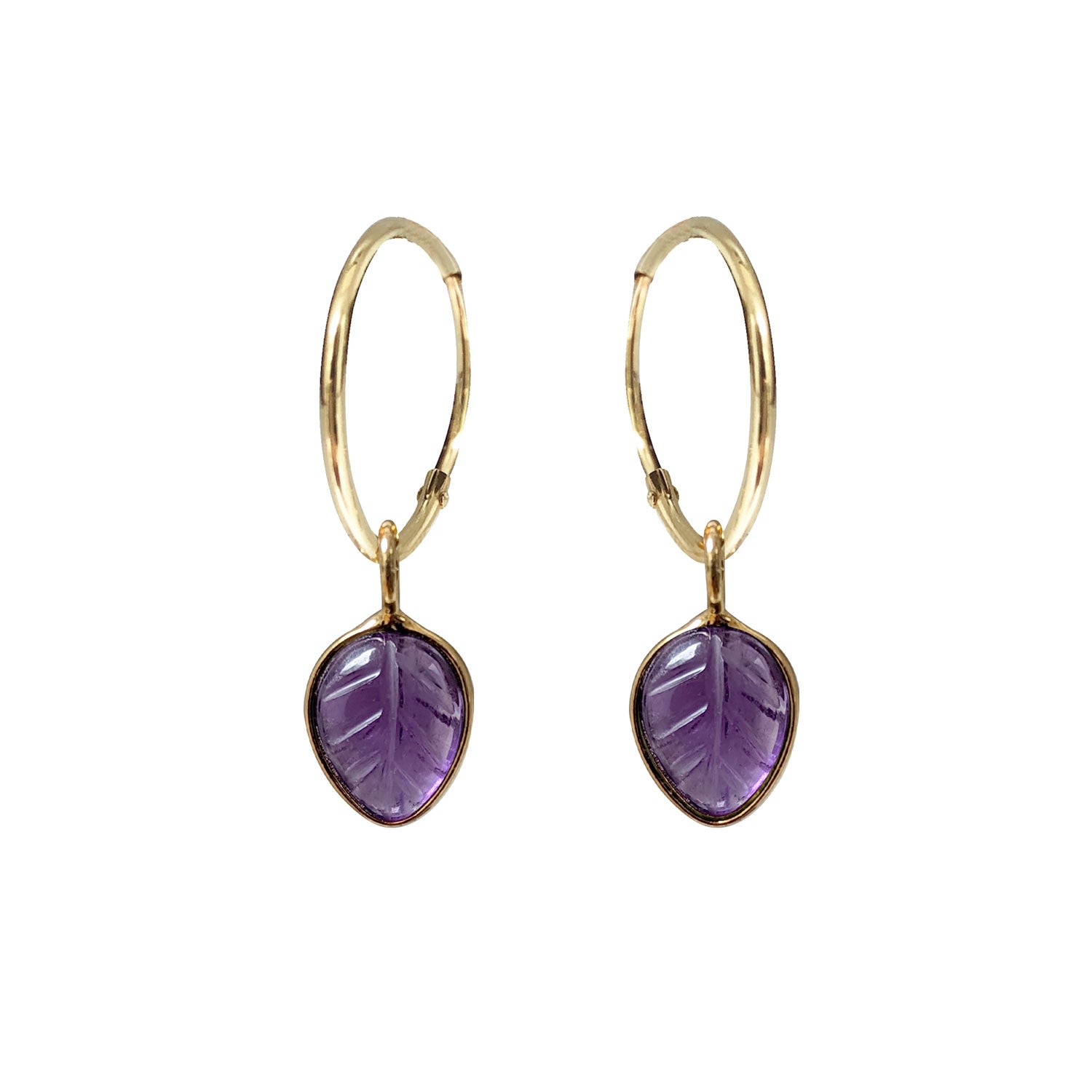 Women’s Pink / Purple Cora Creole Amethyst Carved Leaf Creole Earrings Mirabelle Jewellery