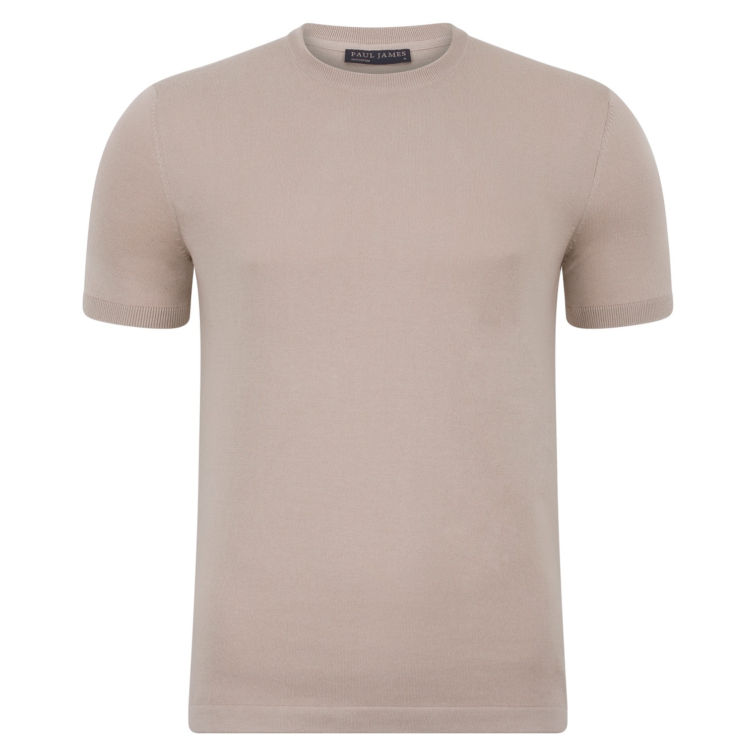 Paul James Knitwear Neutrals / Brown Mens Ultra-fine Cotton Hugo Knitted T-shirt - Linen In Brown