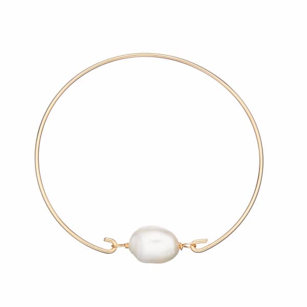 Lily & Roo Gold Large Single Pearl Bangle In Pearl