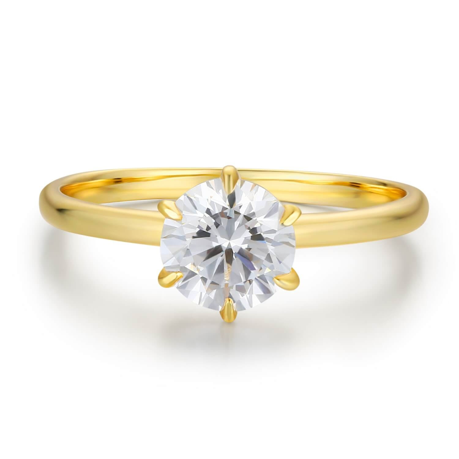 Women’s One Love Round Moissanite Ring Solid Yellow Gold Azura Jewelry New York