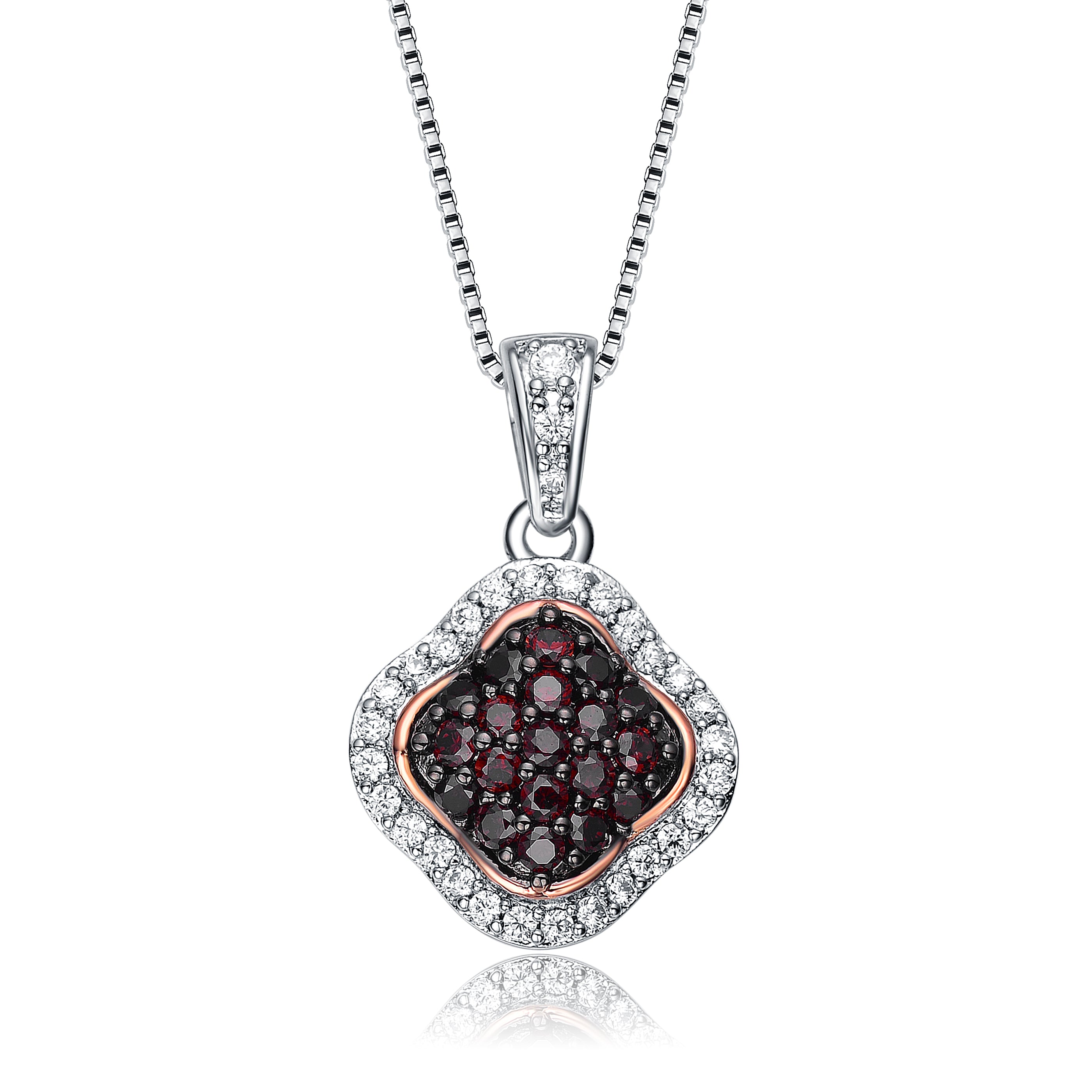 Genevive Jewelry Women's Brown / Silver Sterling Silver Dark Cubic Zirconia Pendant Necklace In Multi