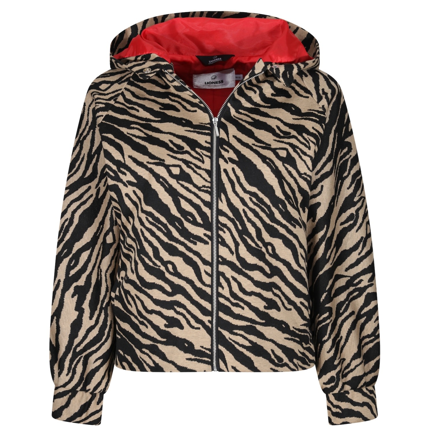 women's black / brown camel zebra hoodie jacket large lioness by tf