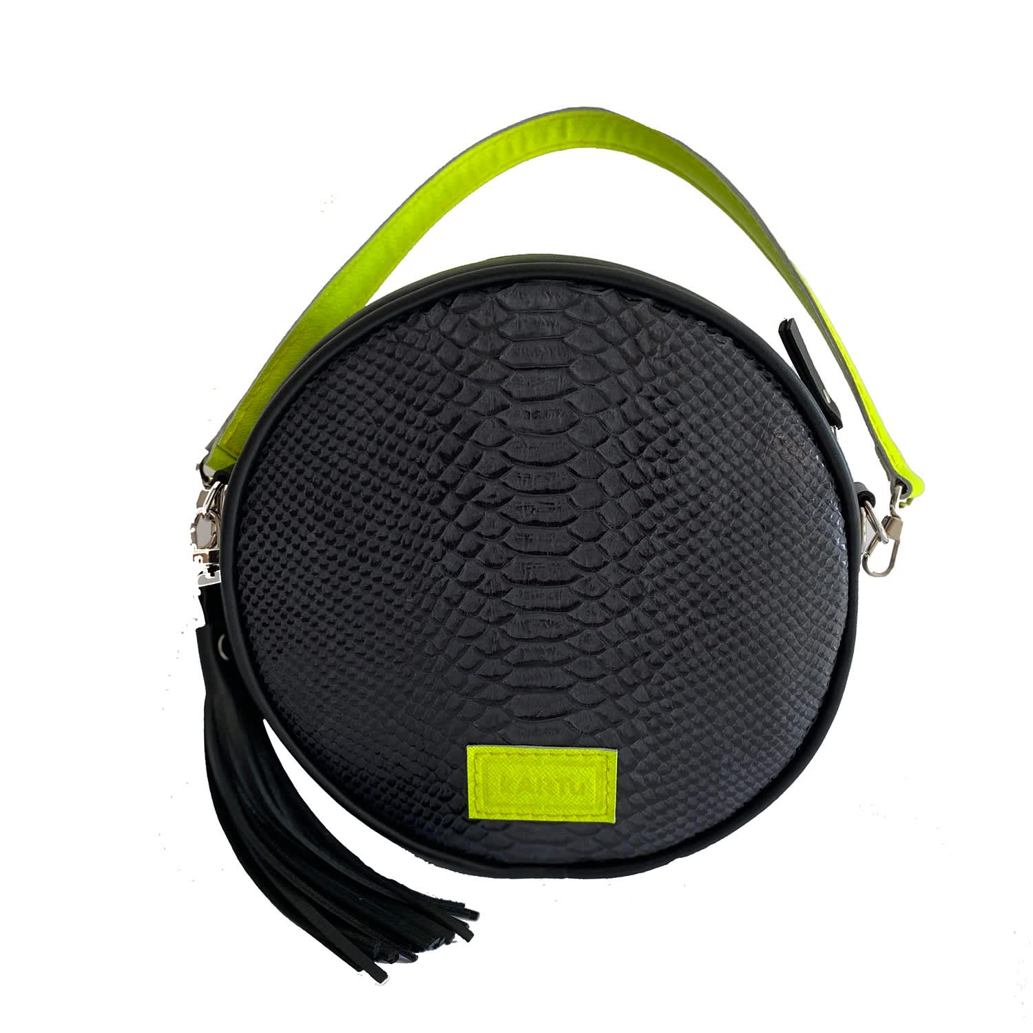 neon green snake print purse