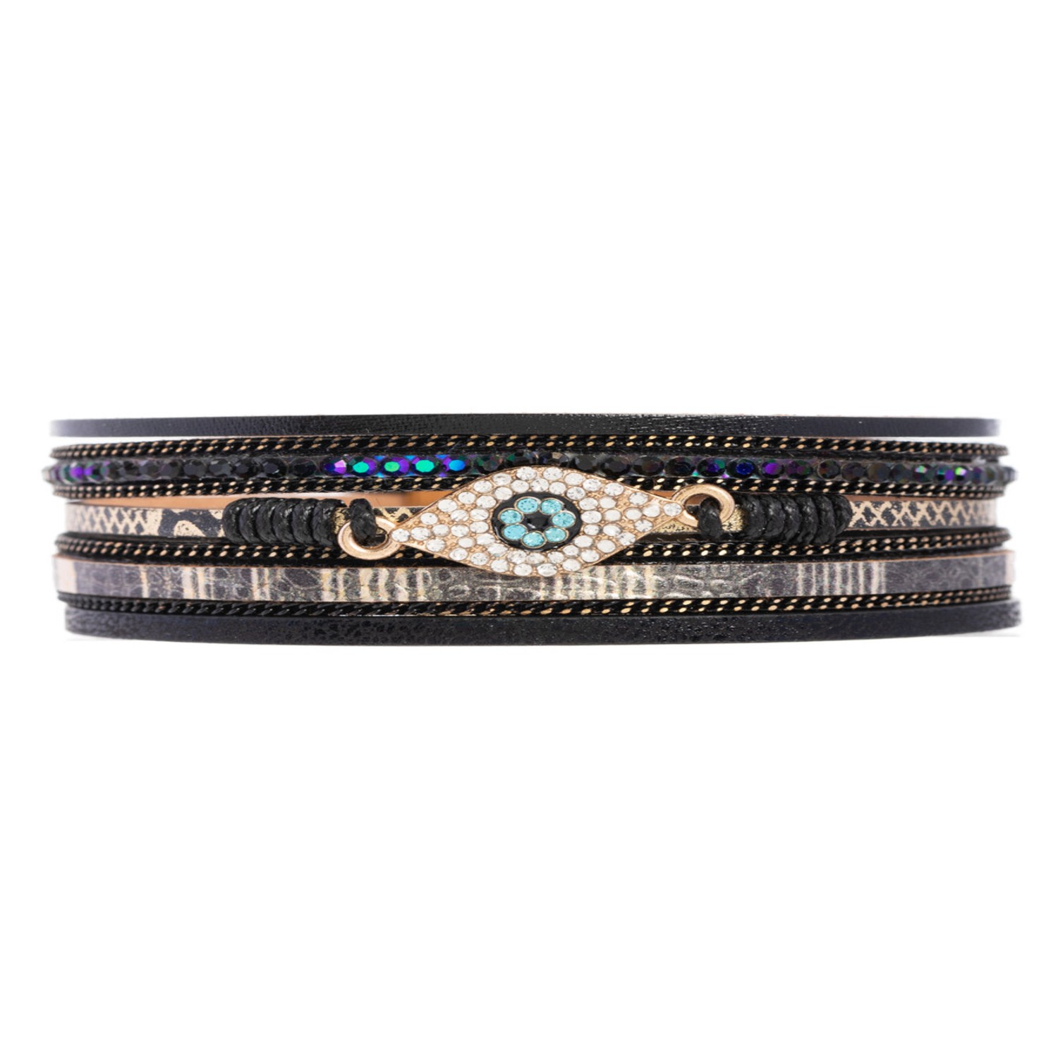 Saachi Women's Evil Eye Leather Metallic Black Bracelet