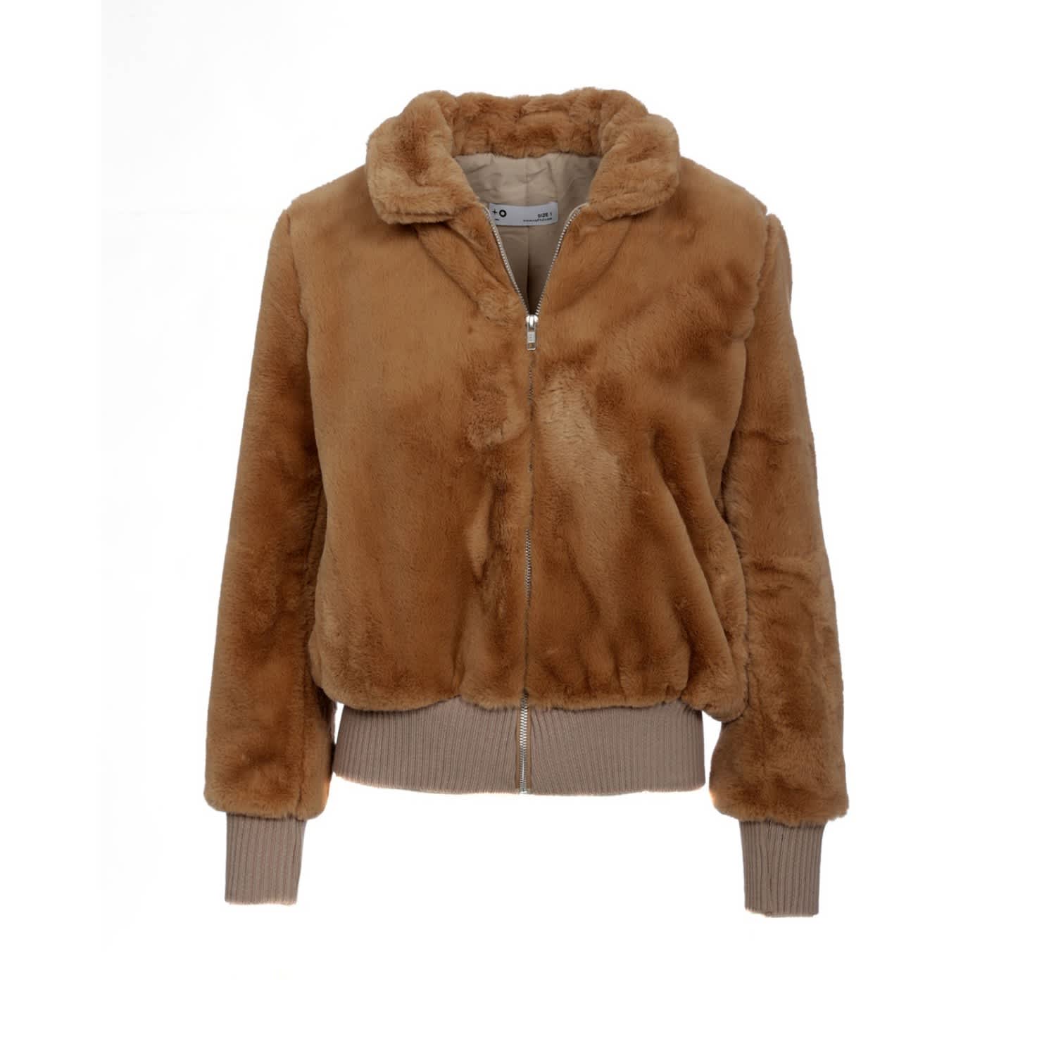 Fluffy Bomber Jacket Faux Fur Coat Camel Naftul Wolf Badger