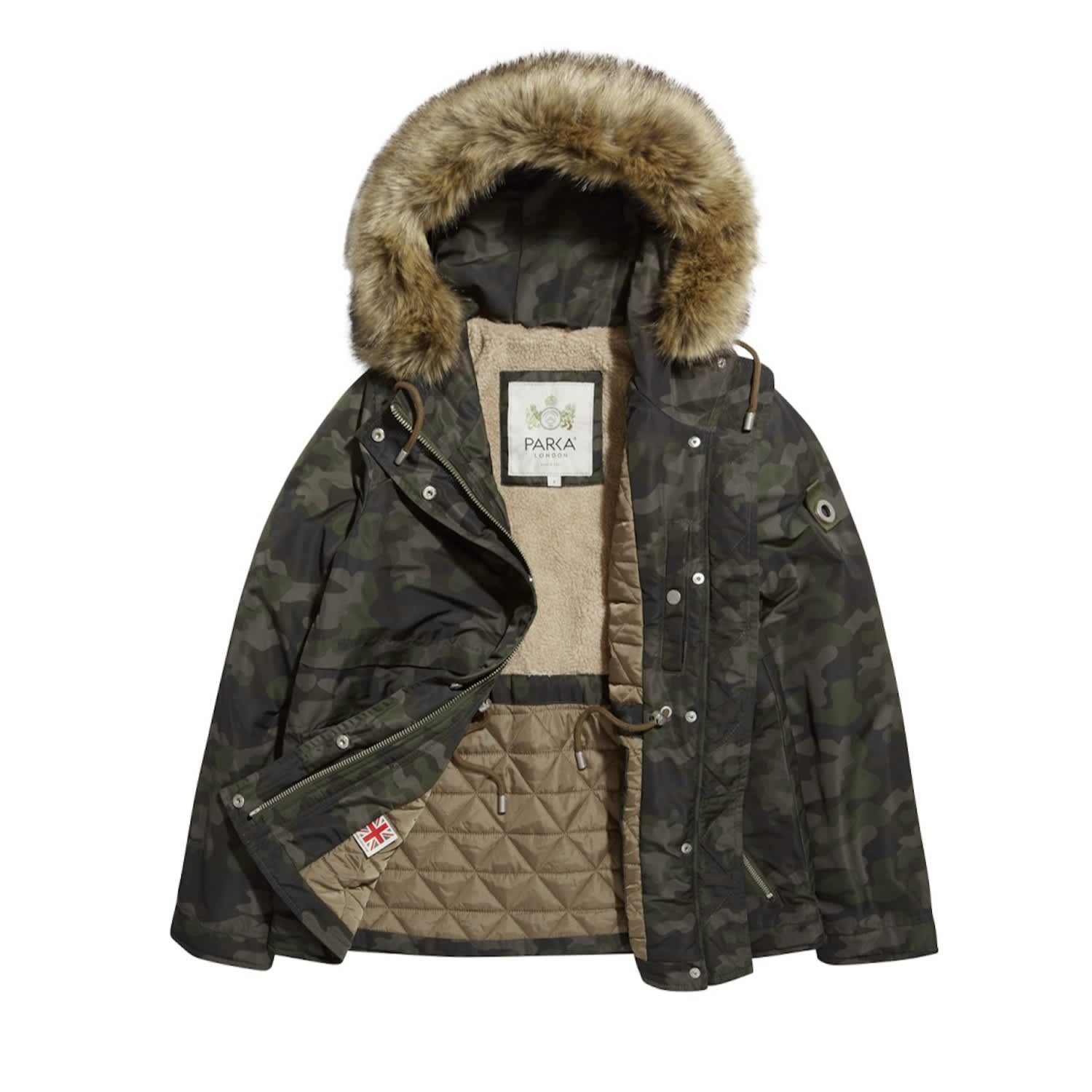 Wanderer Faux Fur Jacket Camo Parka London Wolf Badger