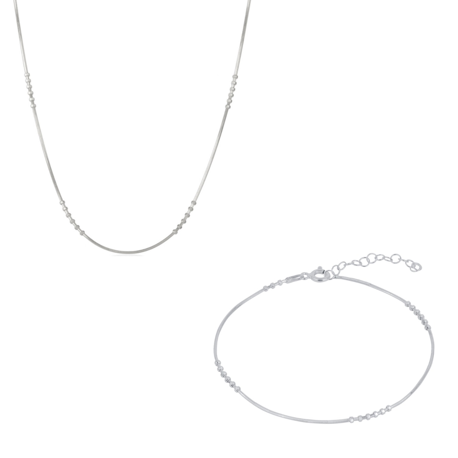 Spero London Women's Sterling Silver Bracelet & Necklace Set Small Beaded - Silver