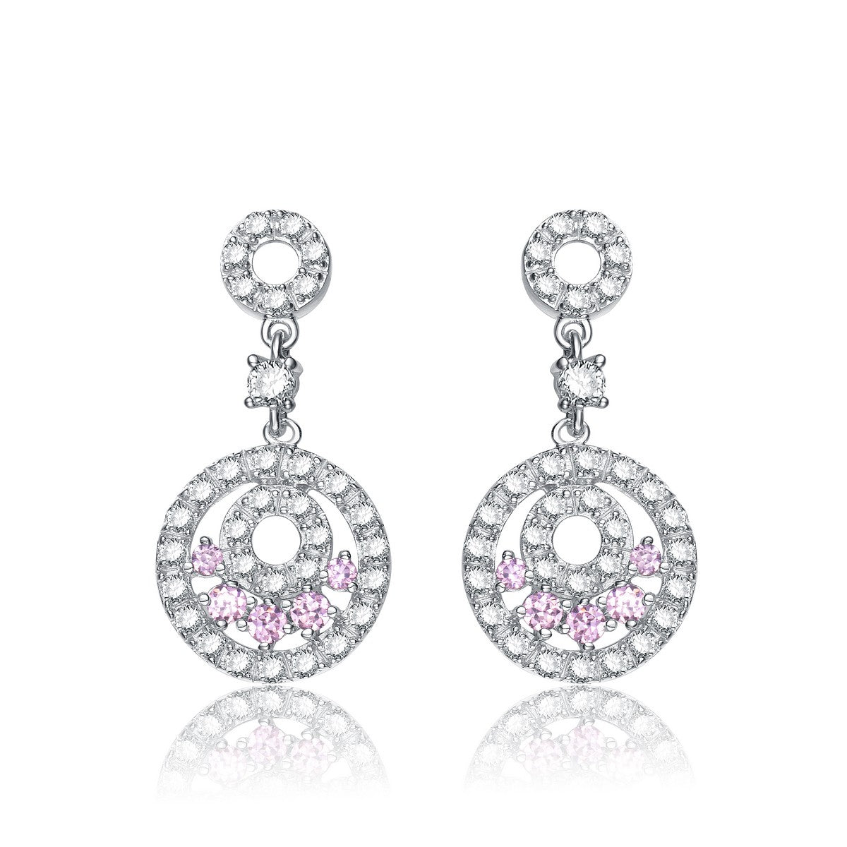 Women’s Pink / Purple / White Sterling Silver Pink Cubic Zirconia Circle Drop Earrings Genevive Jewelry