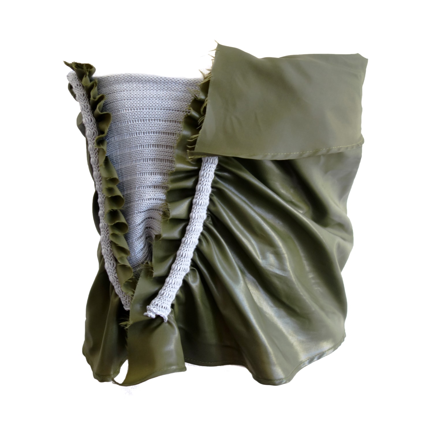 Ccy Currency Women's Green / Blue Halterless Frill Top - Shiny Olive In Green/blue