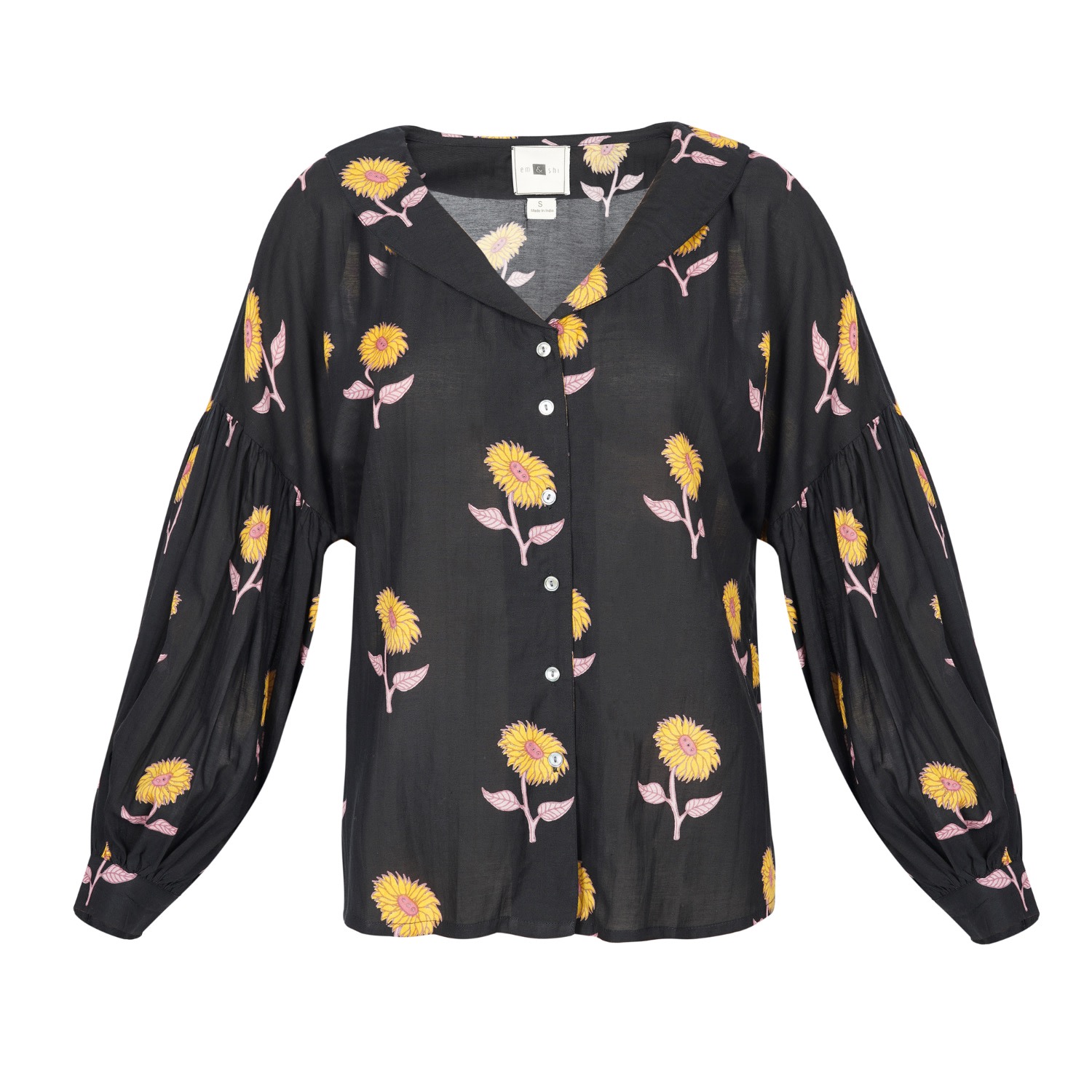 Em & Shi Women's Black Sunflower Collared Top In Black