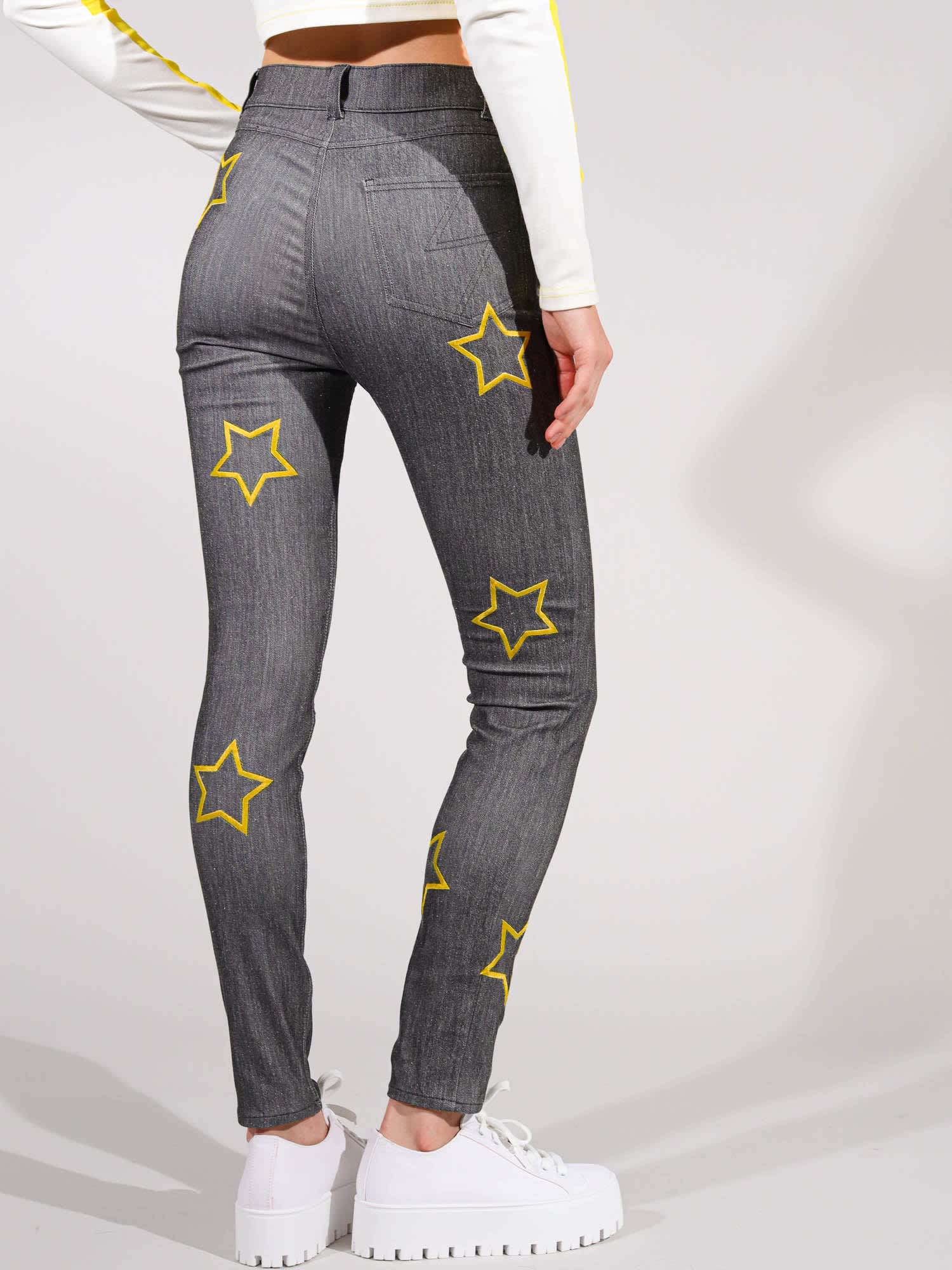 I.Code black skinny jeans with embroidered stars