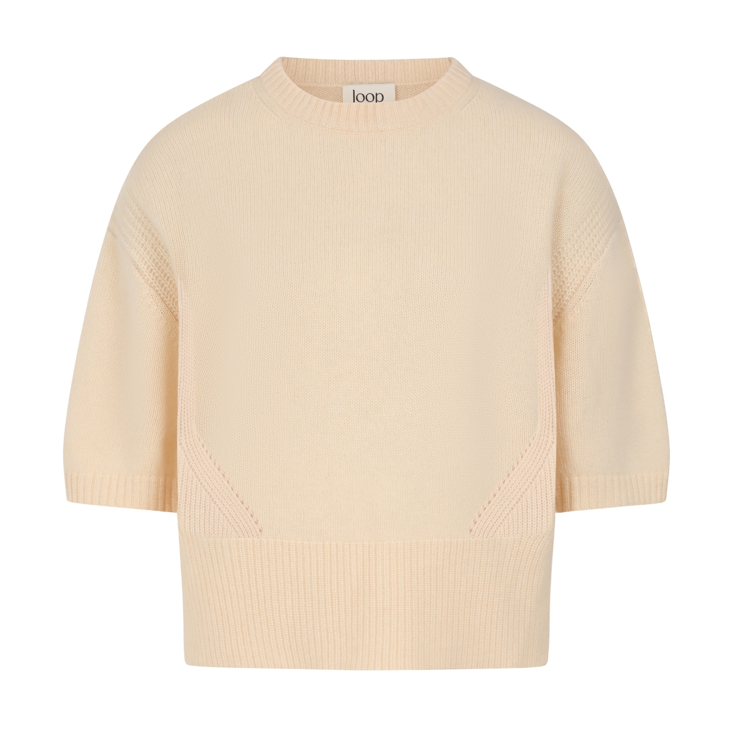 Loop Cashmere Women's Neutrals / Brown Ribbed Detail Lofty Cashmere Short-sleeved Sweater In Latte In Neutral
