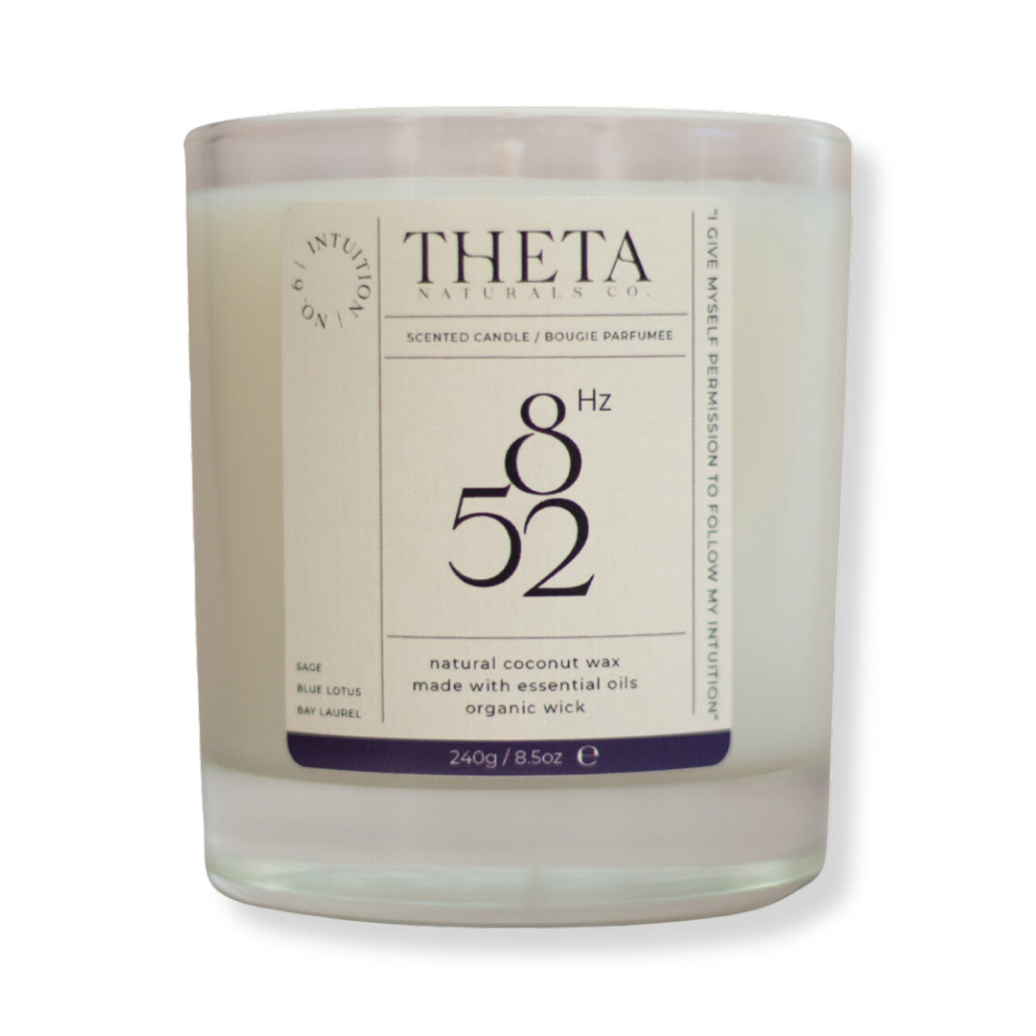 Neutrals 852Hz Intuition Candle - Blue Lotus, Clary Sage & Bay Laurel Theta Naturals Co.