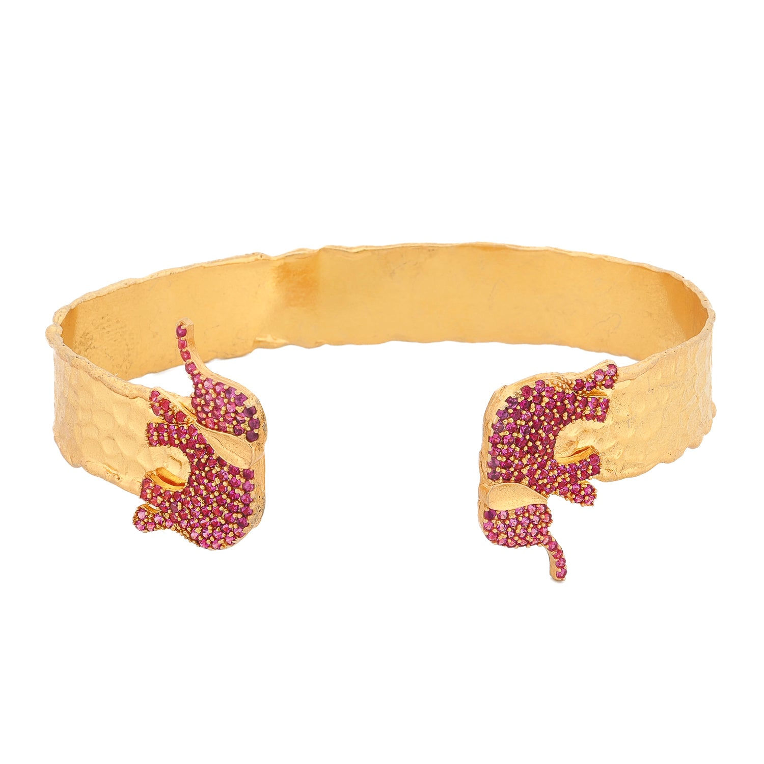 Ebru Jewelry Women's Gold / Pink Guardian Ruby Elephant Gold Cuff Bracelet - Pink