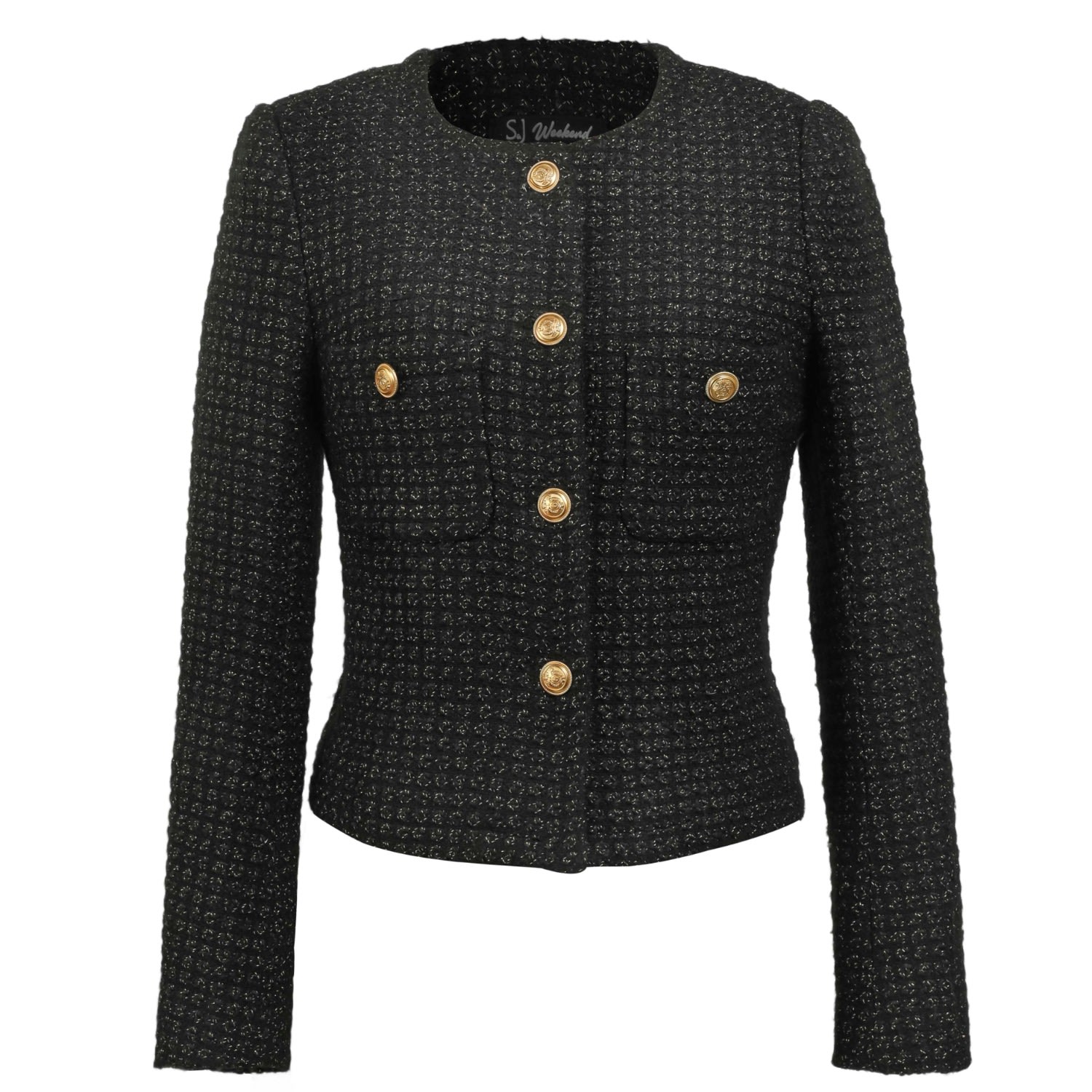 Smart And Joy Women's Black Tweed Blazer Patch With Pockets In Black