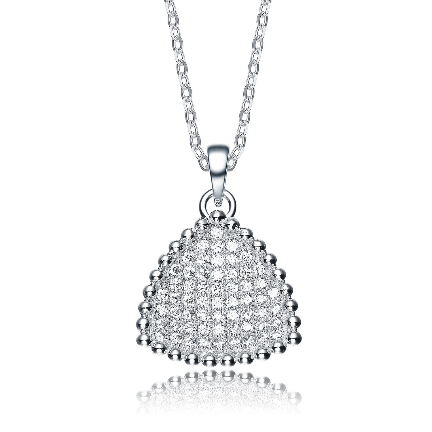 Women’s White / Silver Sterling Silver Cubic Zirconia Triangle Shaped Pendant Genevive Jewelry