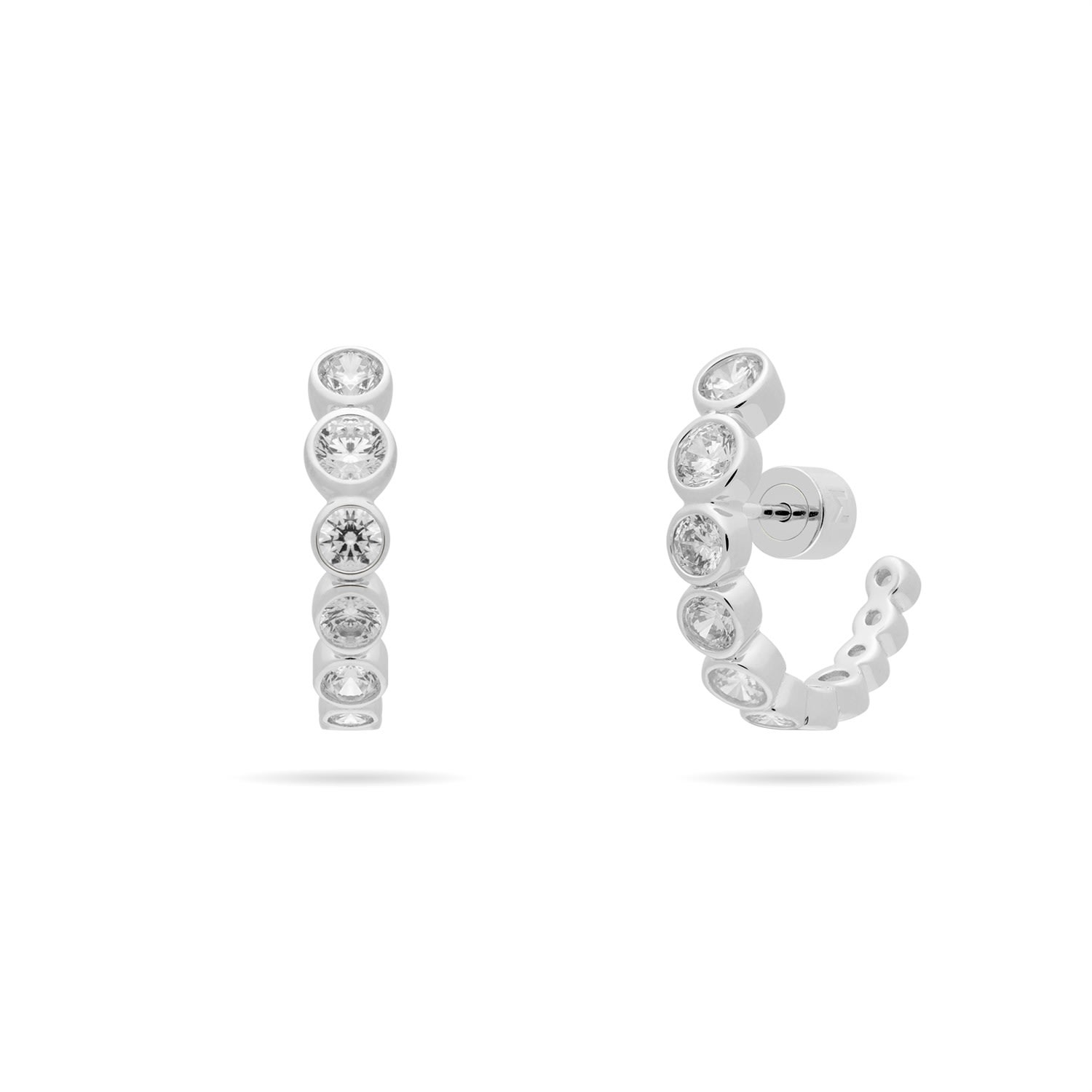 Women’s Graduated Bezel Set Cz Huggie Earrings - Silver Meulien