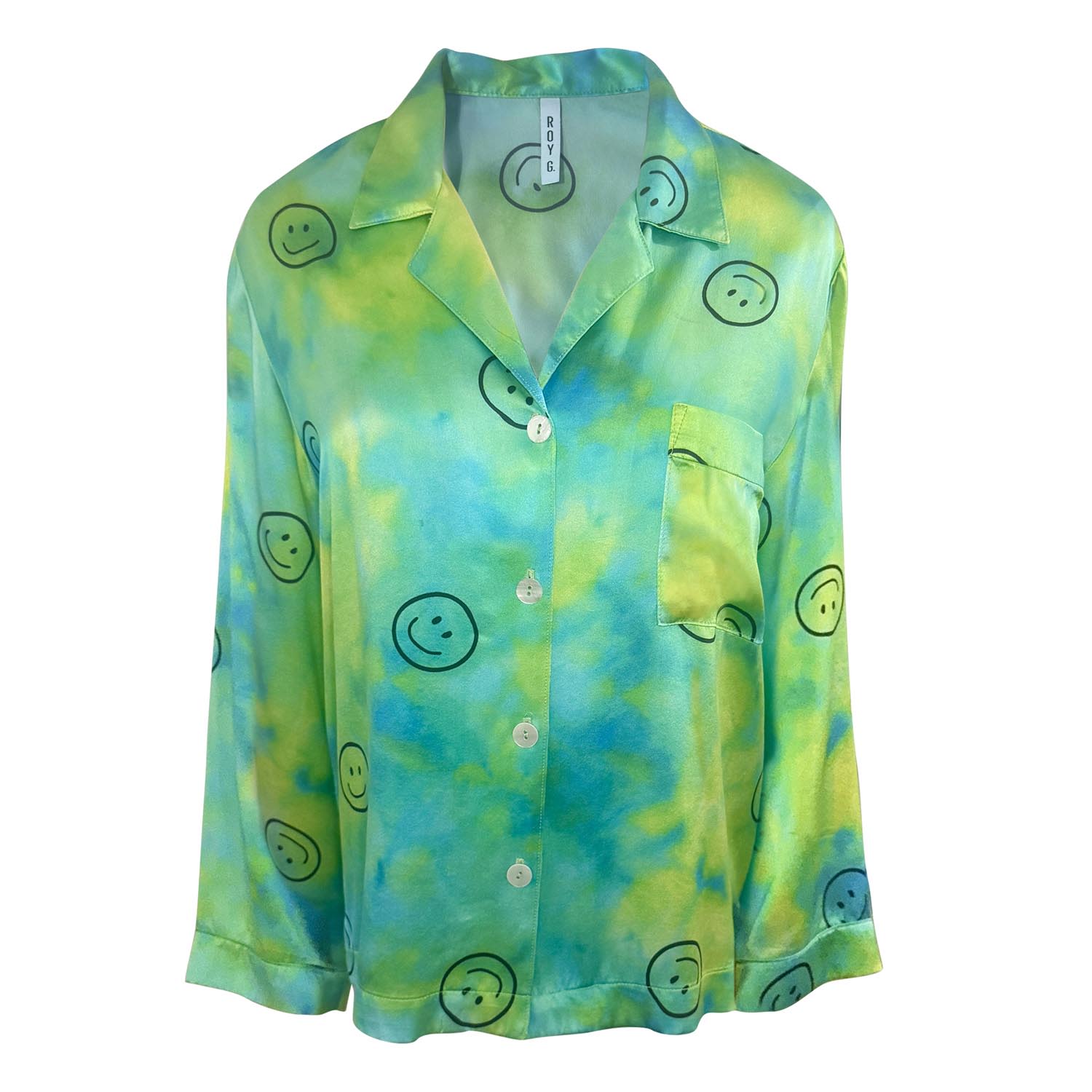 Roy G. Women's Green / Blue Acid Tie Dye Silk Pajama Top In Green/blue