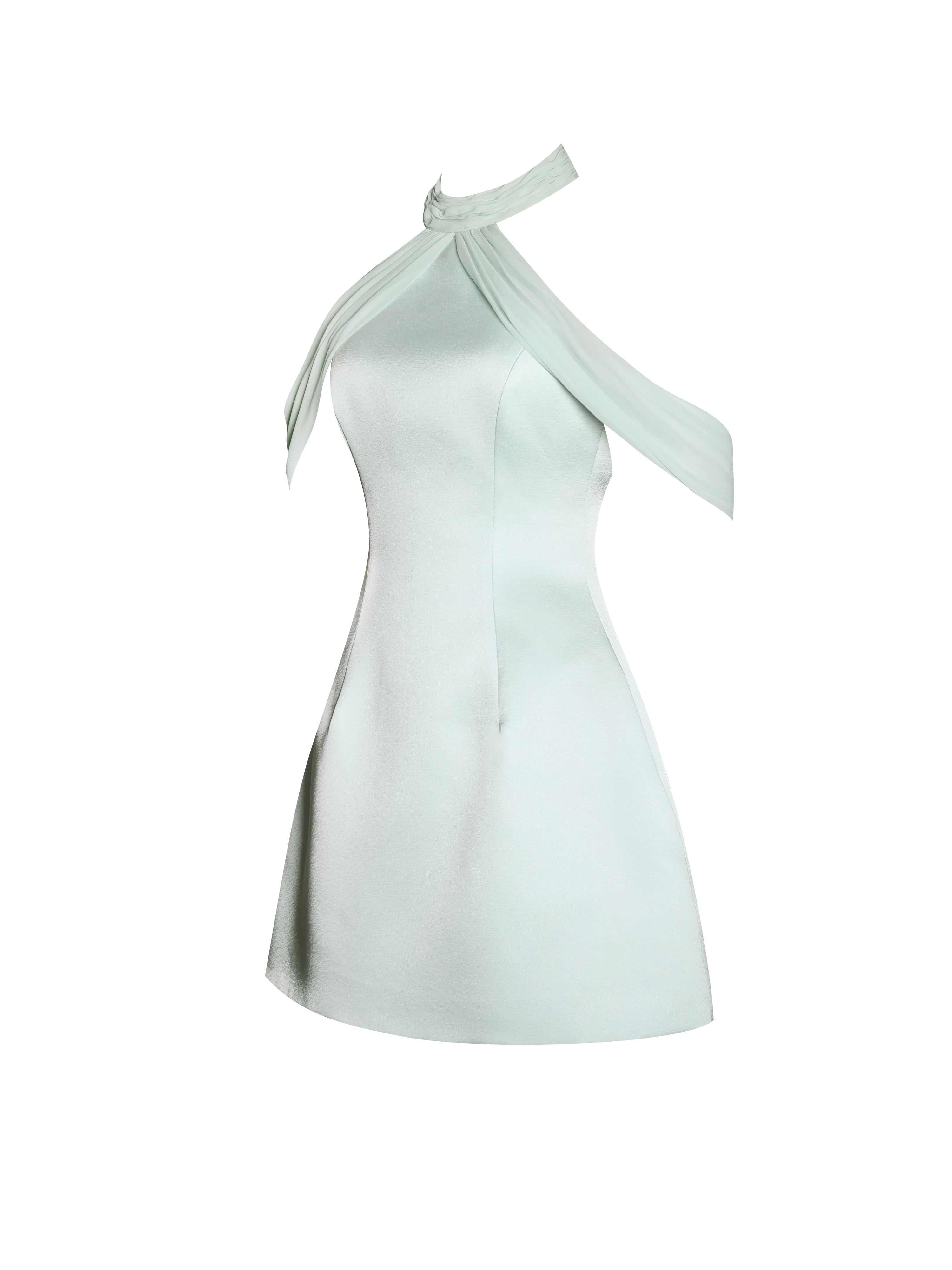 Zafrina Light Cyan Halter Off-Shoulder Backless Mini Dress | Miss Circle  New York | Wolf & Badger