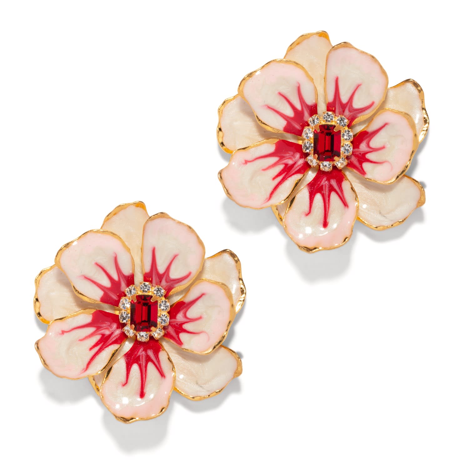 The Pink Reef Women's Red  Large Jewel Box Floral Earrings In Hibiscus In Pink